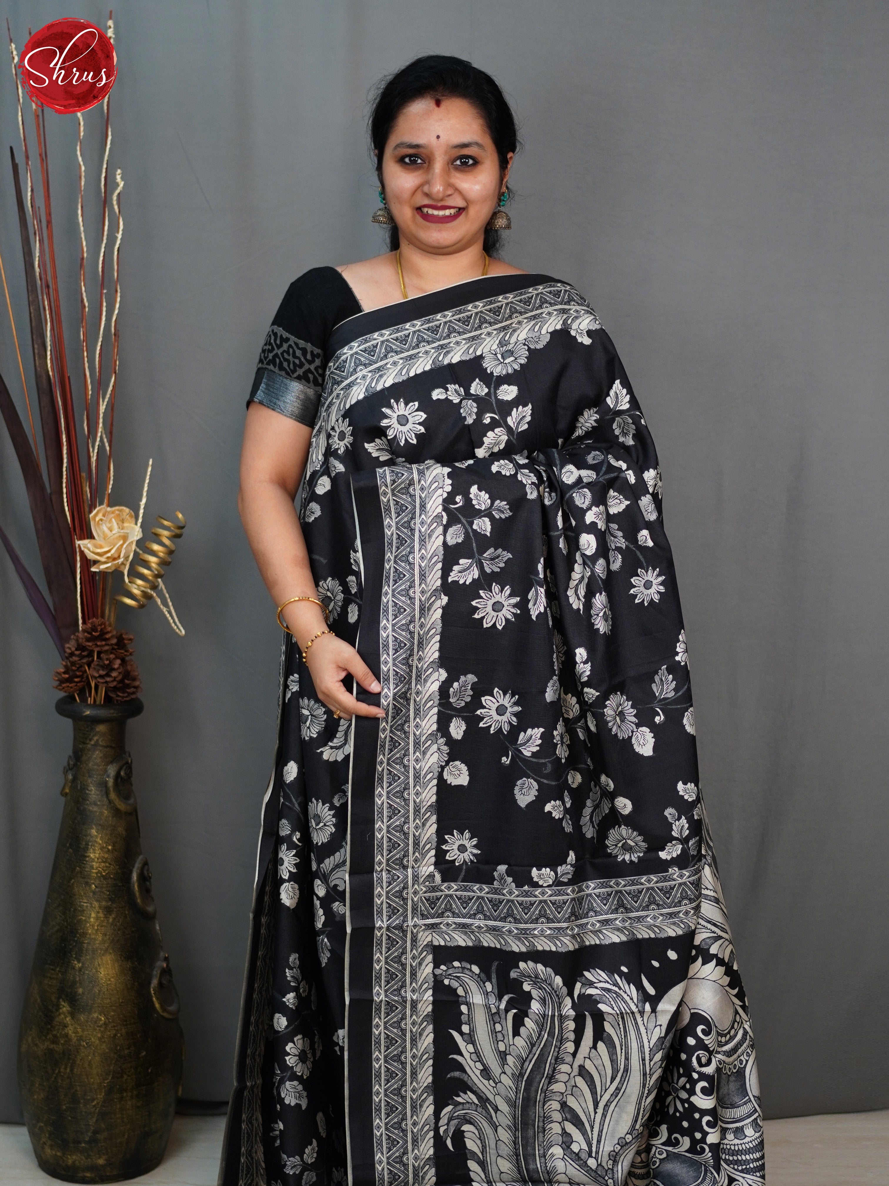 Black(Single Tone) - Semi Tussar Saree - Shop on ShrusEternity.com