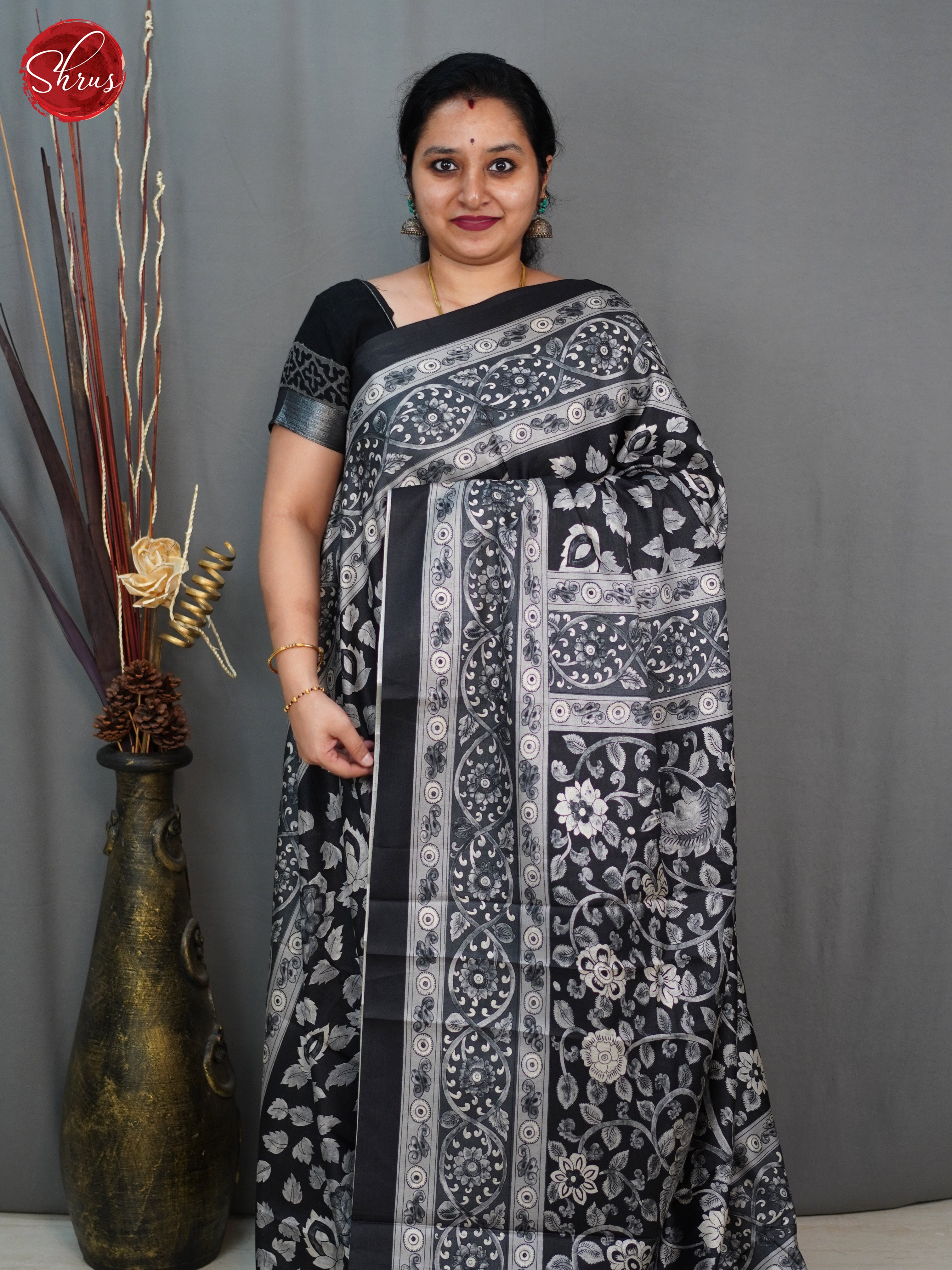 Black(Single Tone) - Semi Tussar Saree - Shop on ShrusEternity.com