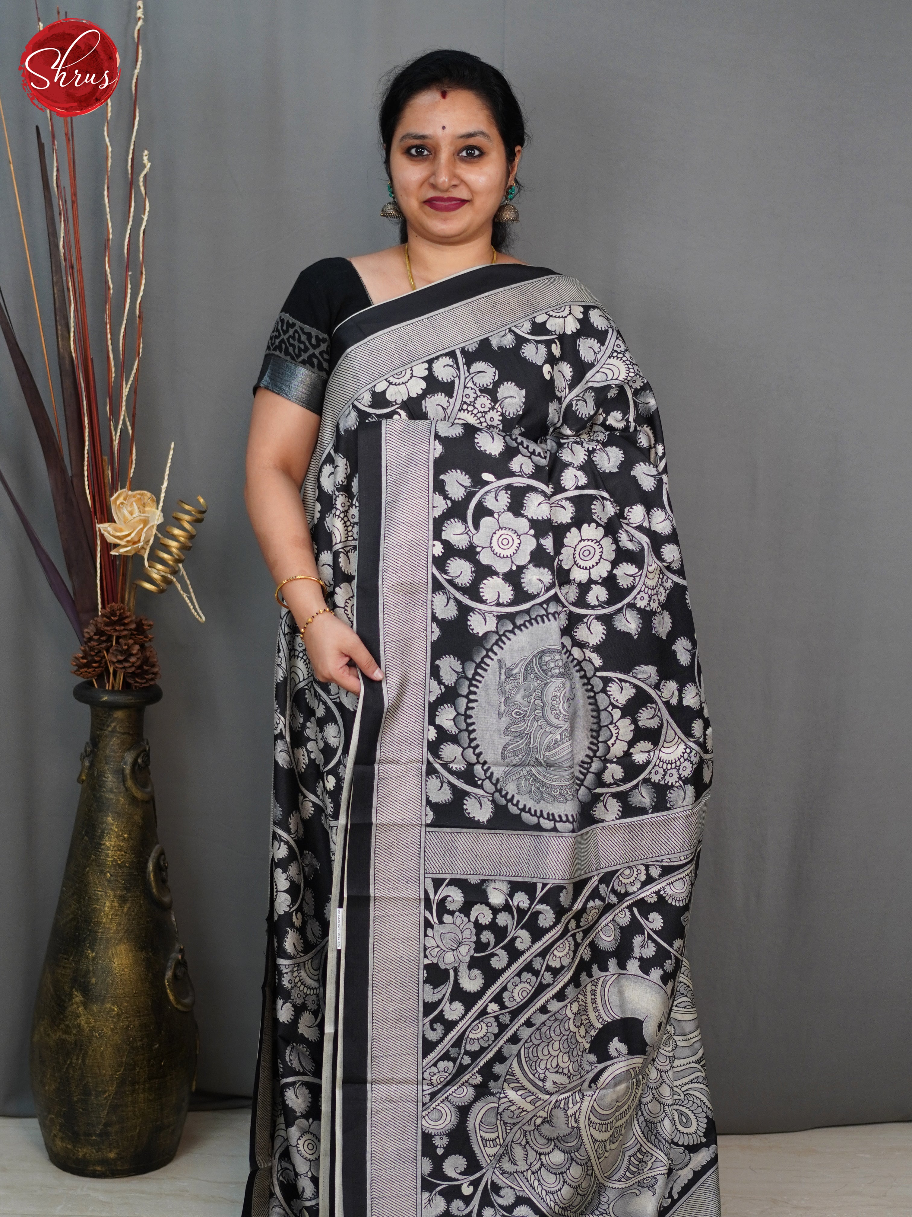 Black(Single Tone) - Semi Tussar Saree - Shop on ShrusEternity.com