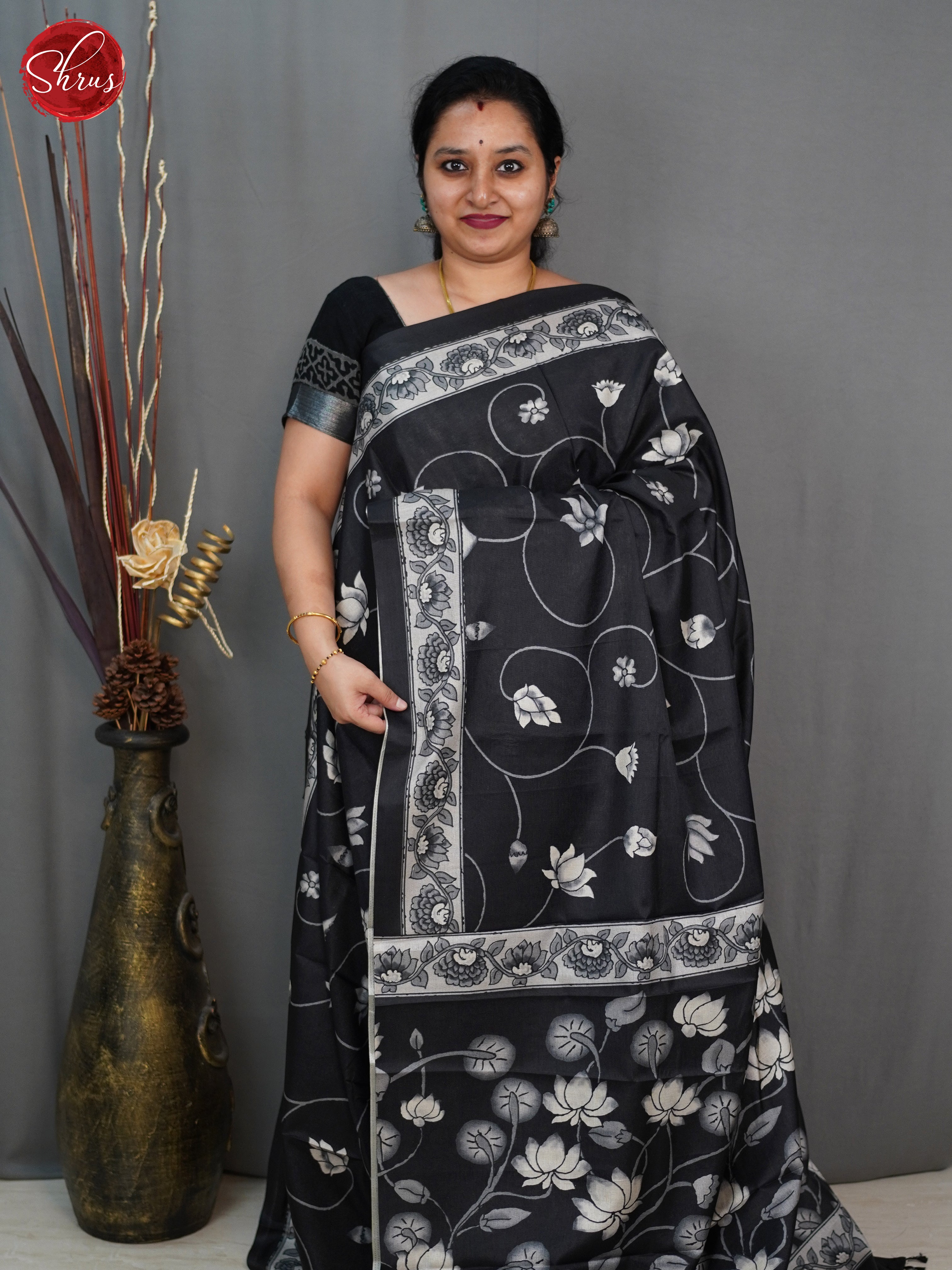 Black(Single Tone) - Semi Tussar Saree - Shop on ShrusEternity.com