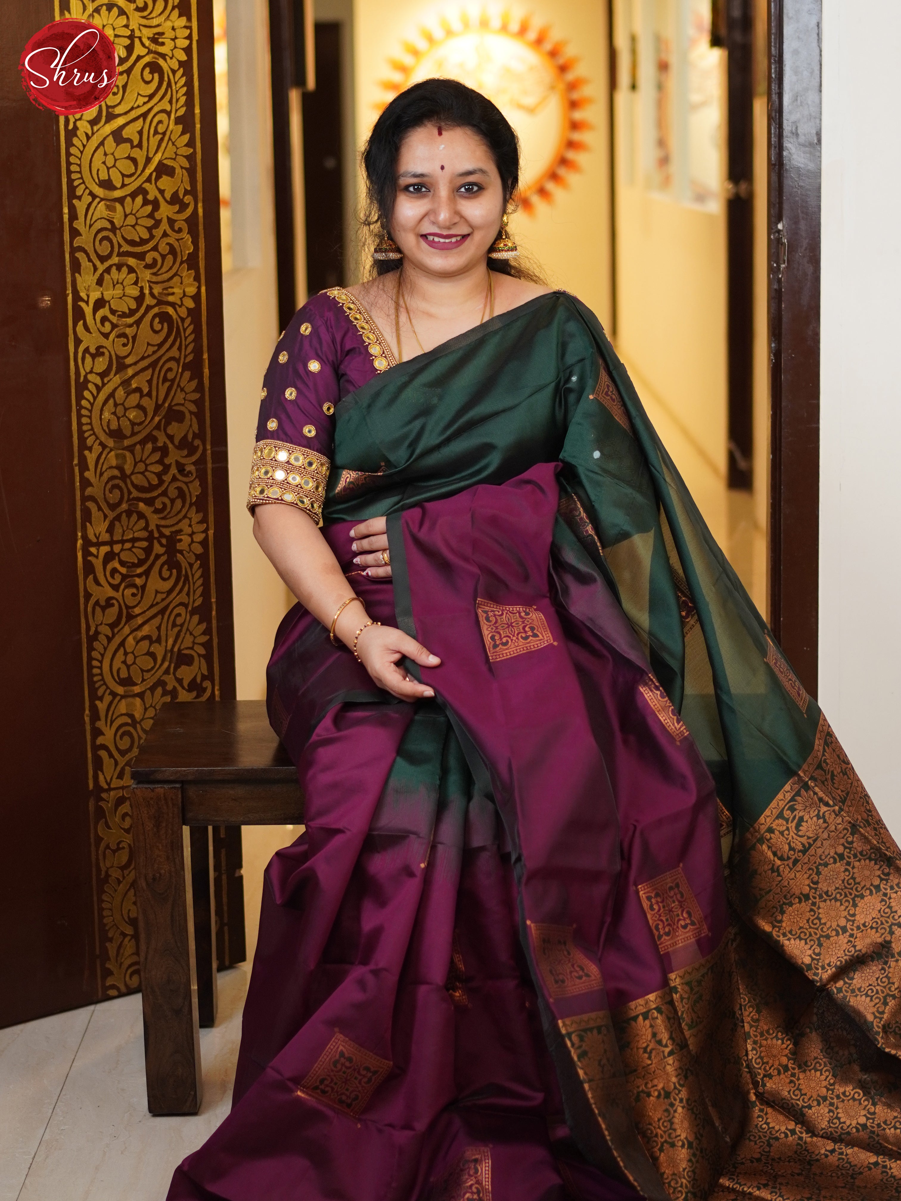 Wine & Bottle Green - Semi Softsilk Saree - Shop on ShrusEternity.com