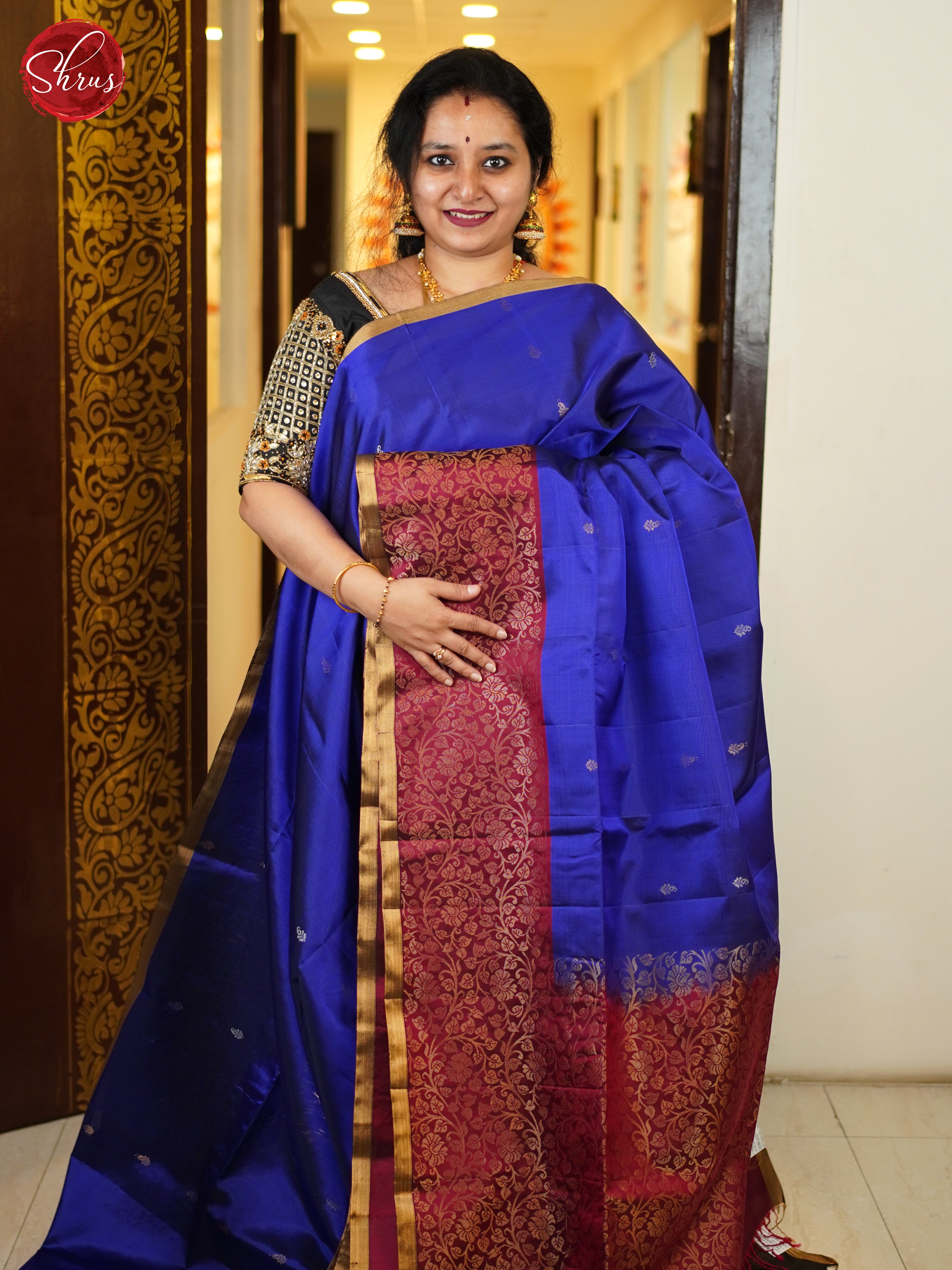 Blue & Maroon - Soft Silk Saree - Shop on ShrusEternity.com