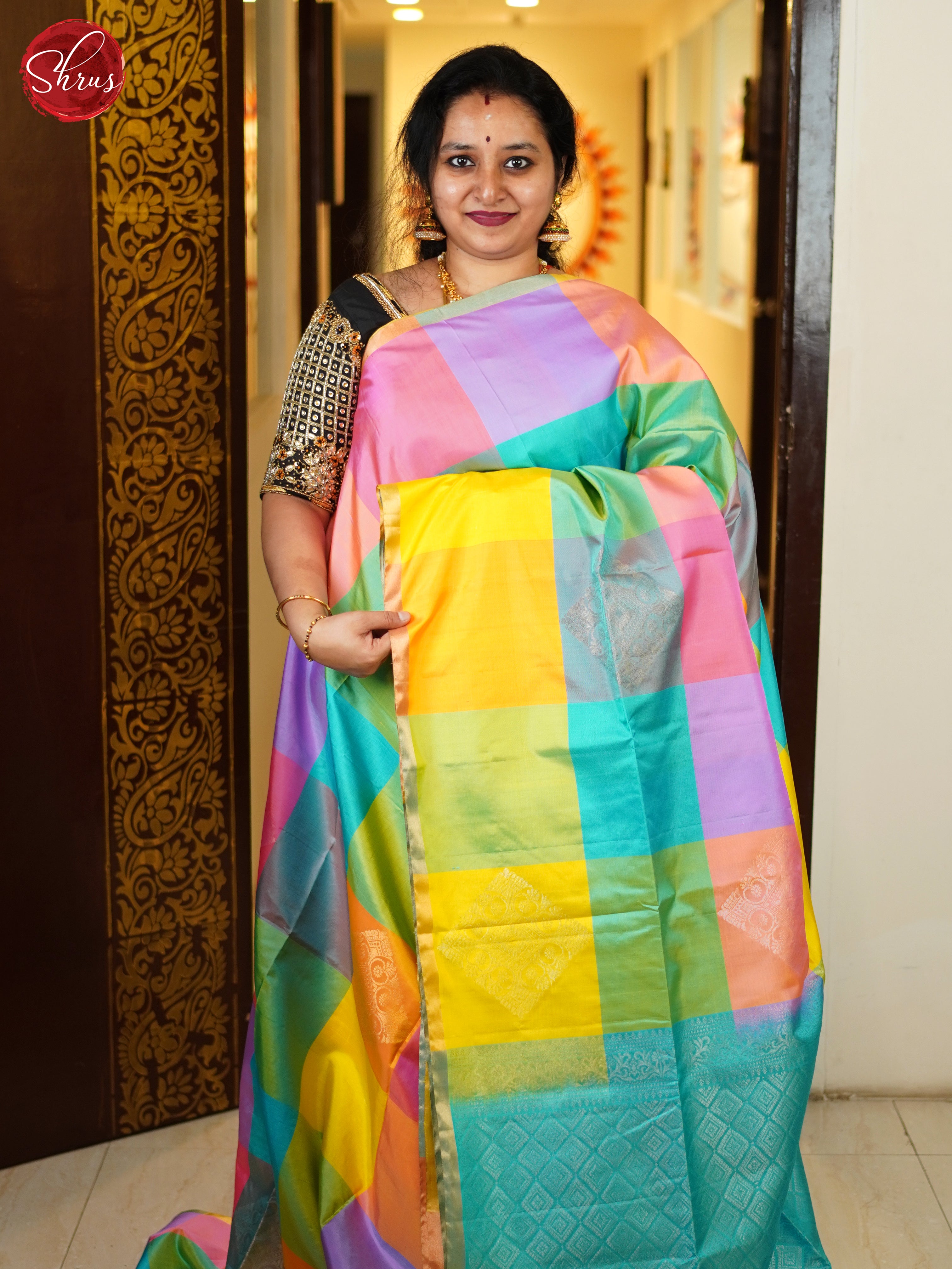 Multicolor & Blue - Soft Silk Saree - Shop on ShrusEternity.com