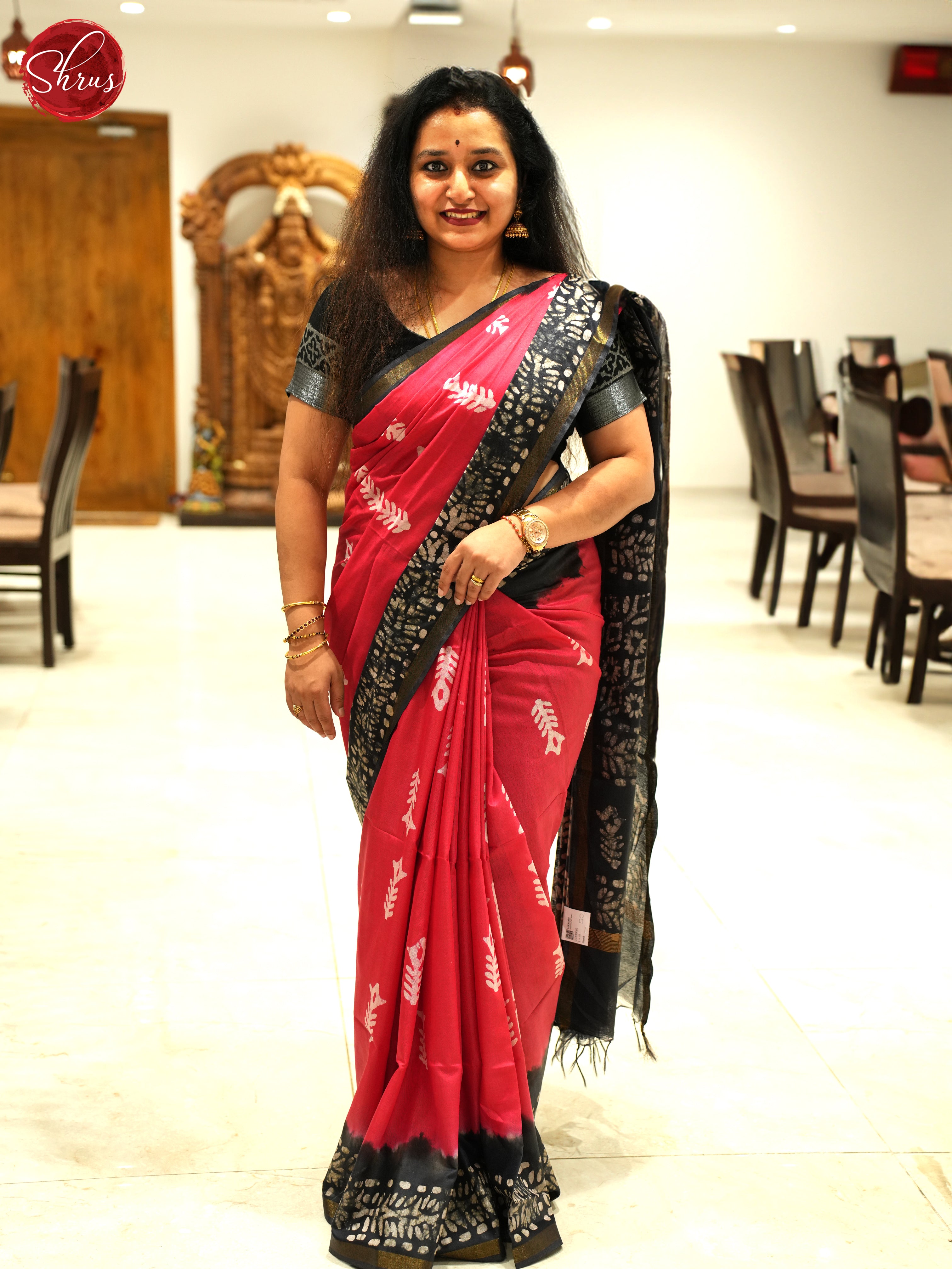 Reddish Pink And Black - Bhatik Saree - Shop on ShrusEternity.com