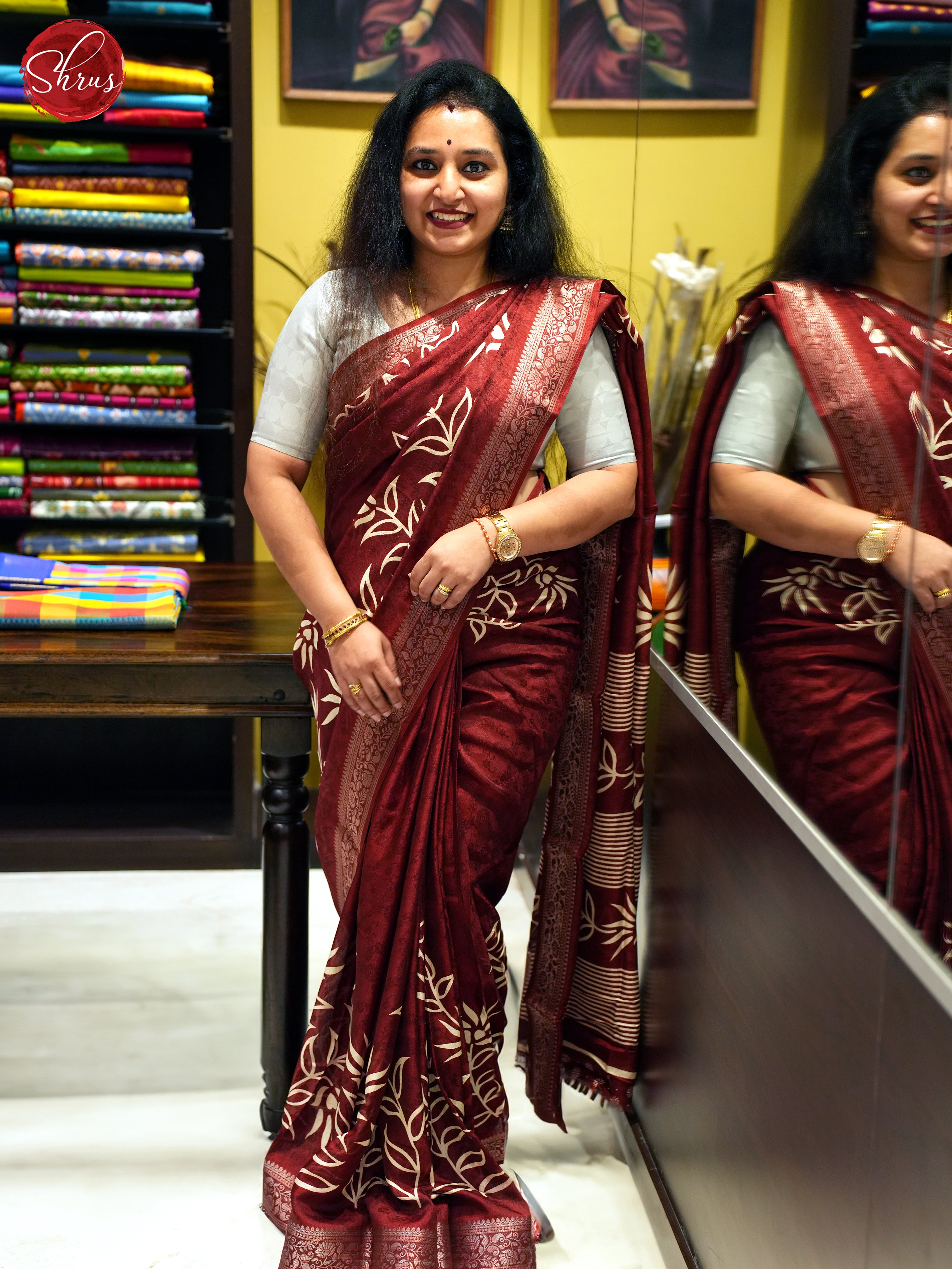 Maroon(single tone)-semi crepe saree - Shop on ShrusEternity.com