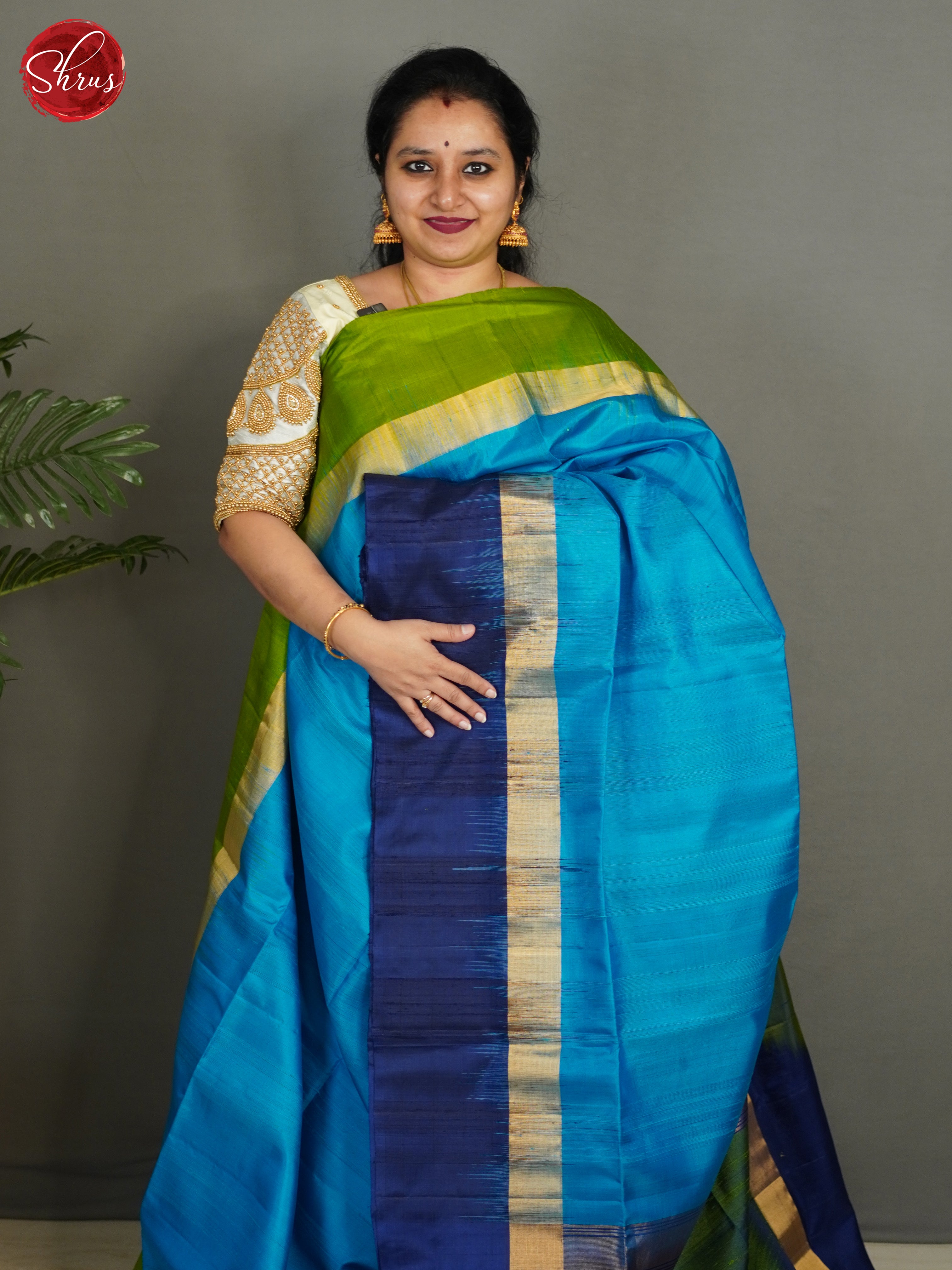 Blue & Green - Soft Silk Saree - Shop on ShrusEternity.com