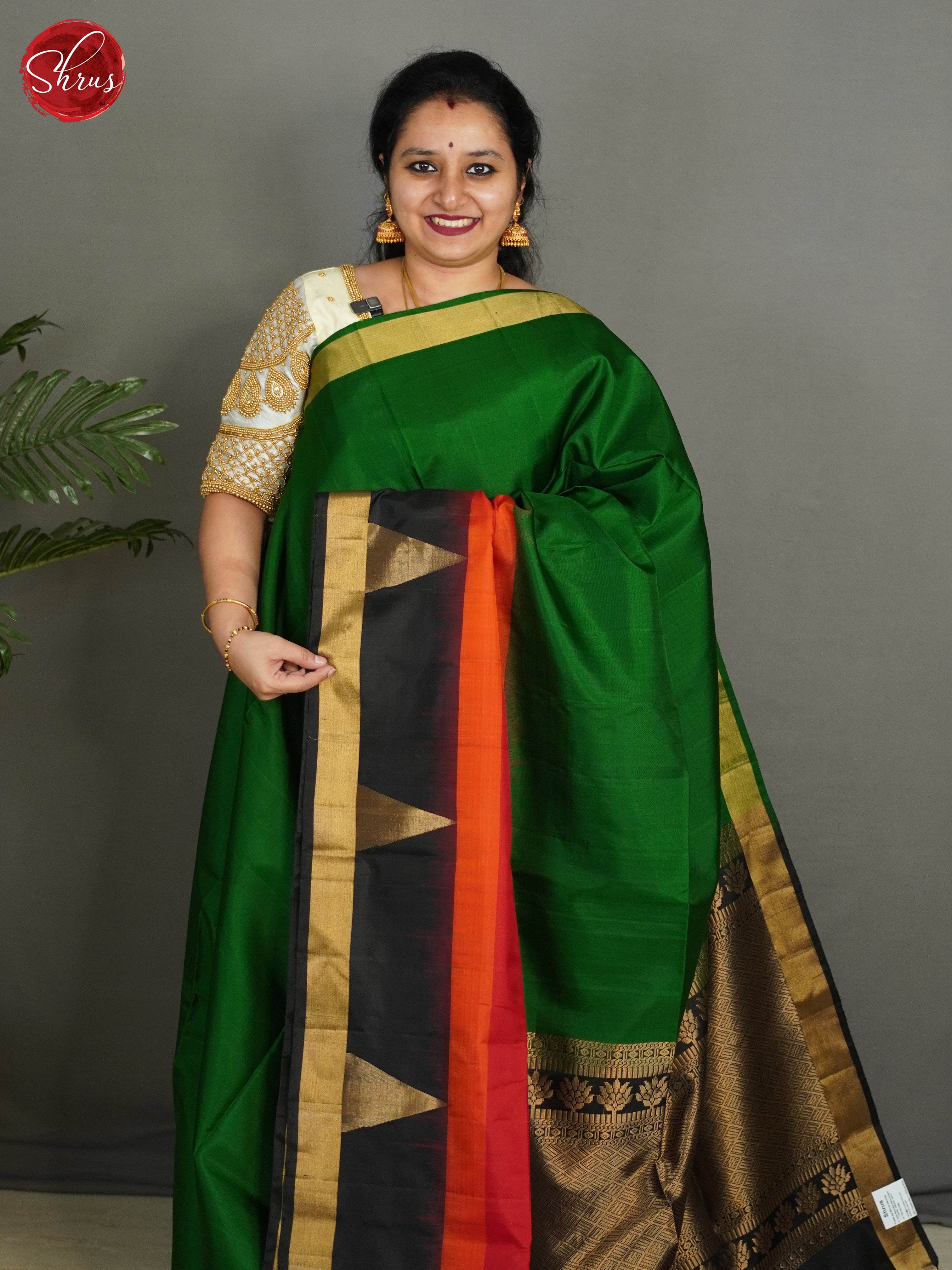 Green & Black - Soft Silk Saree - Shop on ShrusEternity.com
