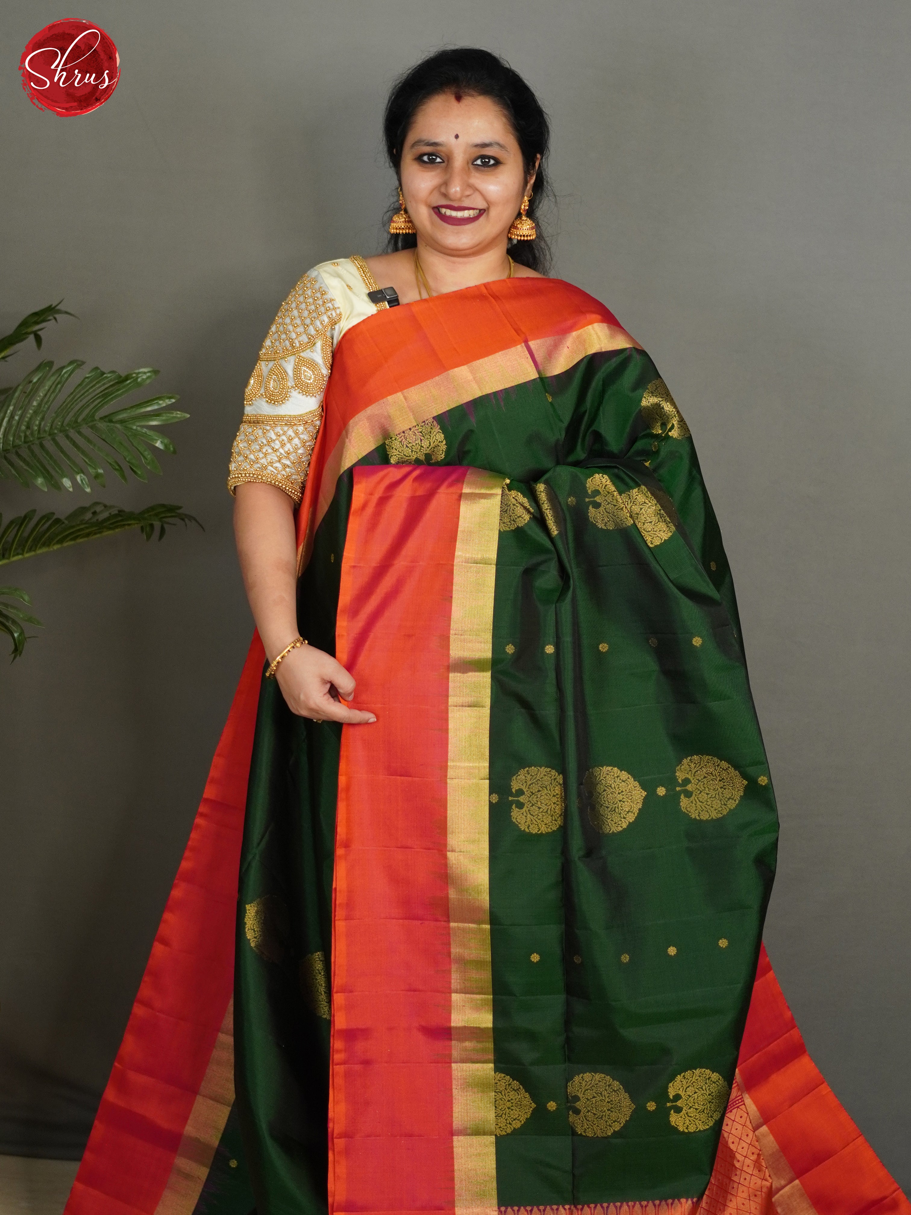 Green & Orange - Soft Silk Saree - Shop on ShrusEternity.com