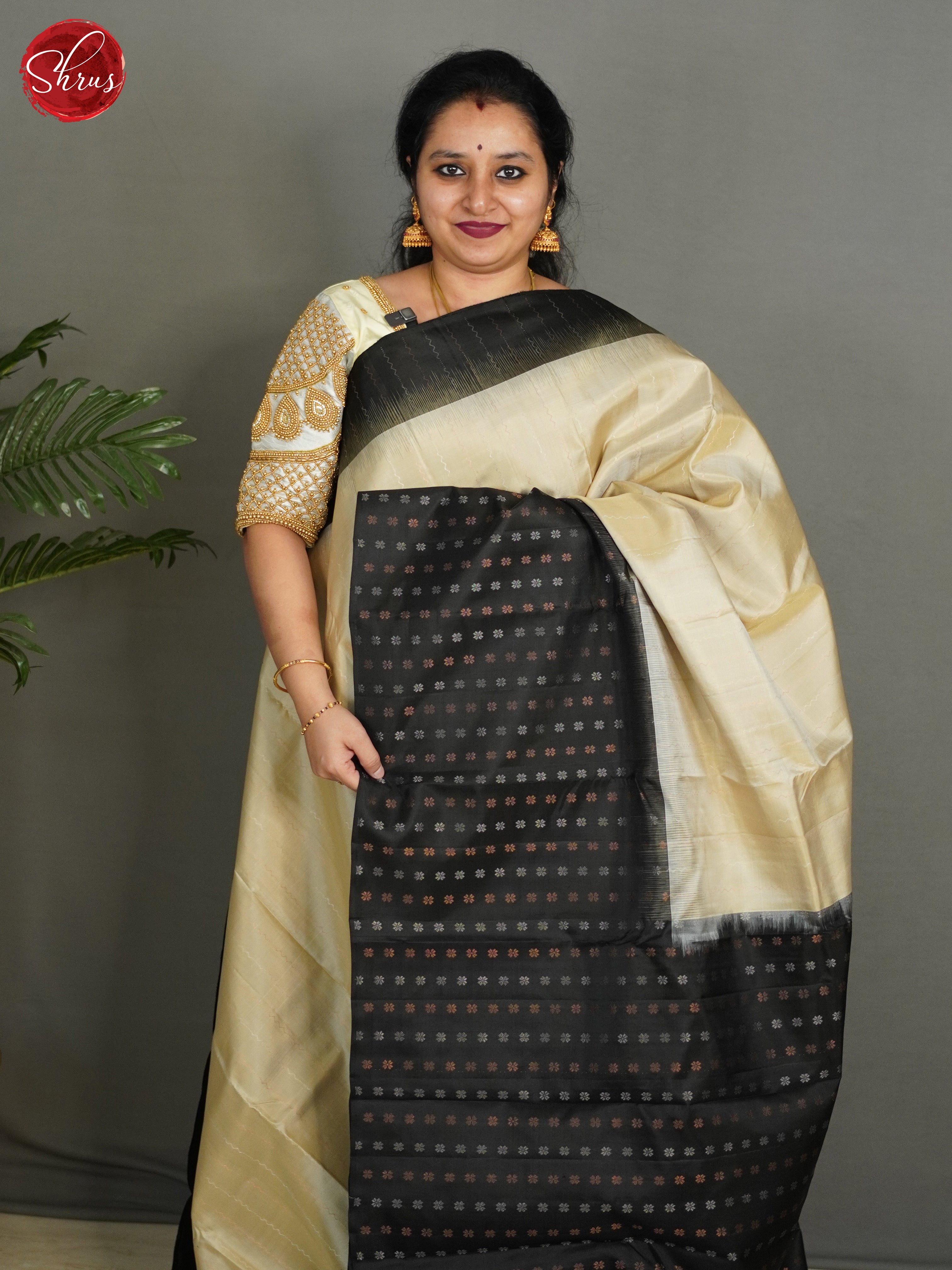 Grey & Black- Soft Silk Saree - Shop on ShrusEternity.com