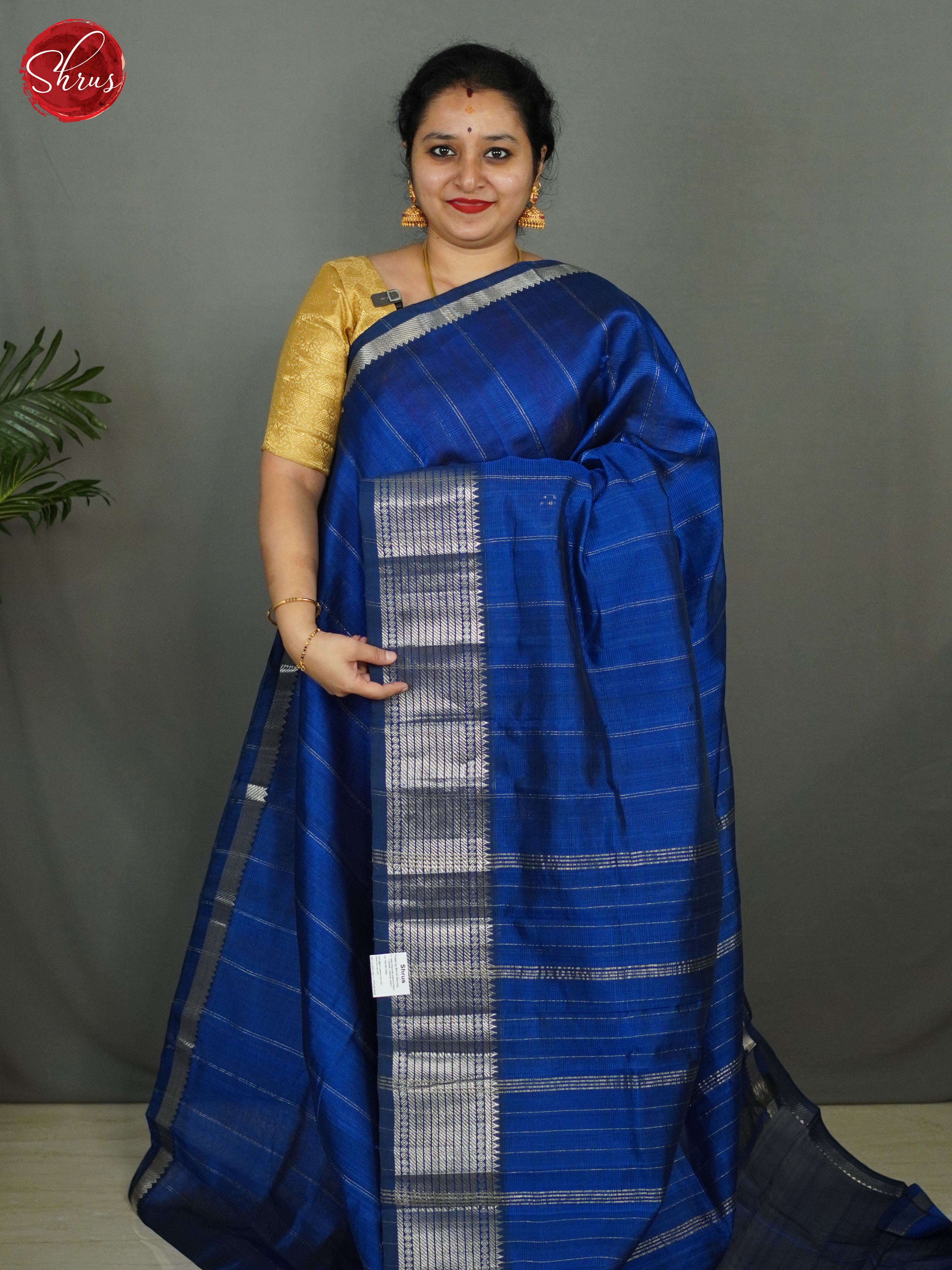 Blue(single tone)- Mangalagiri silkcotton Saree - Shop on ShrusEternity.com