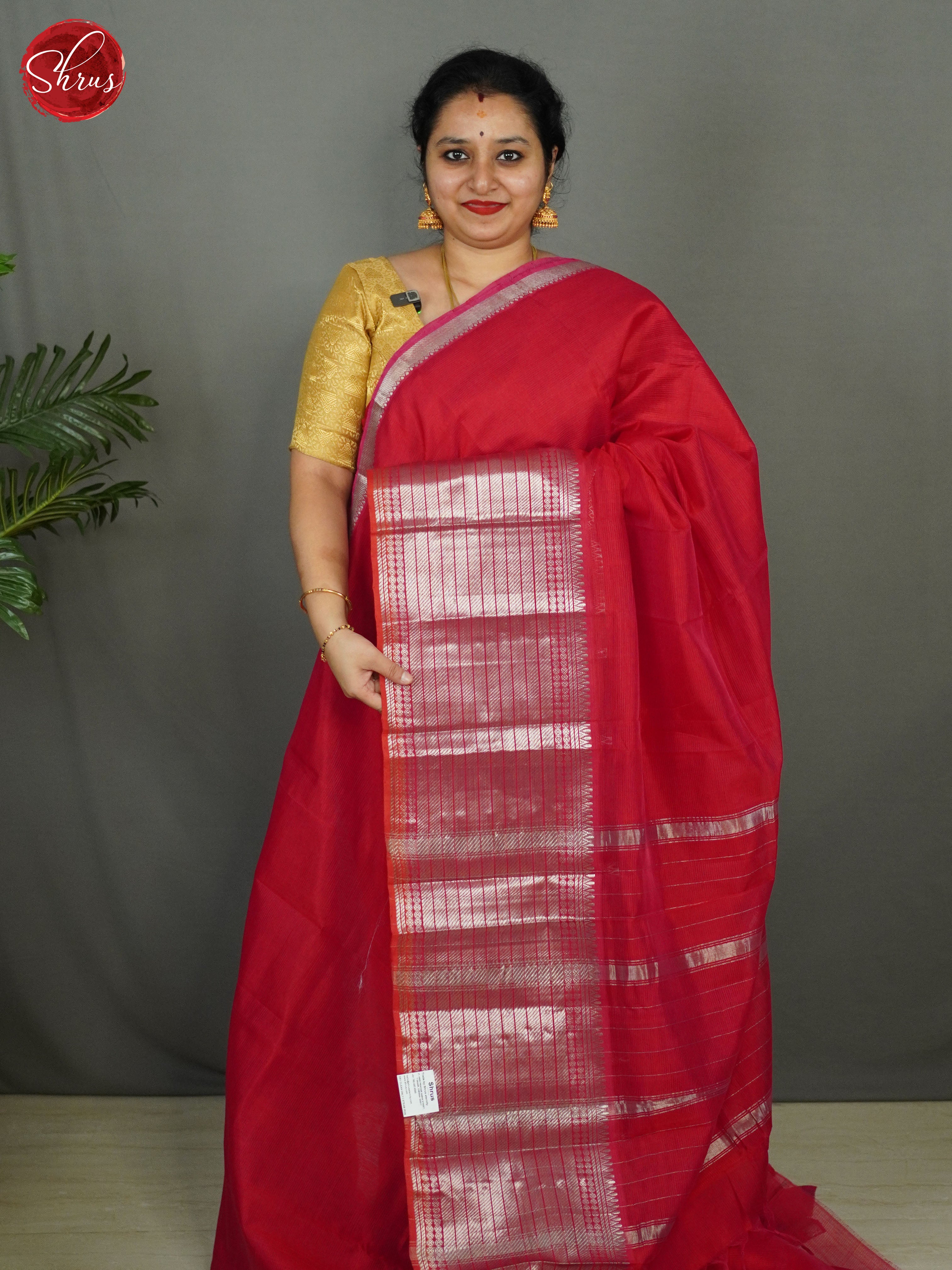 Red(single tone) - Mangalagiri silkcotton Saree - Shop on ShrusEternity.com