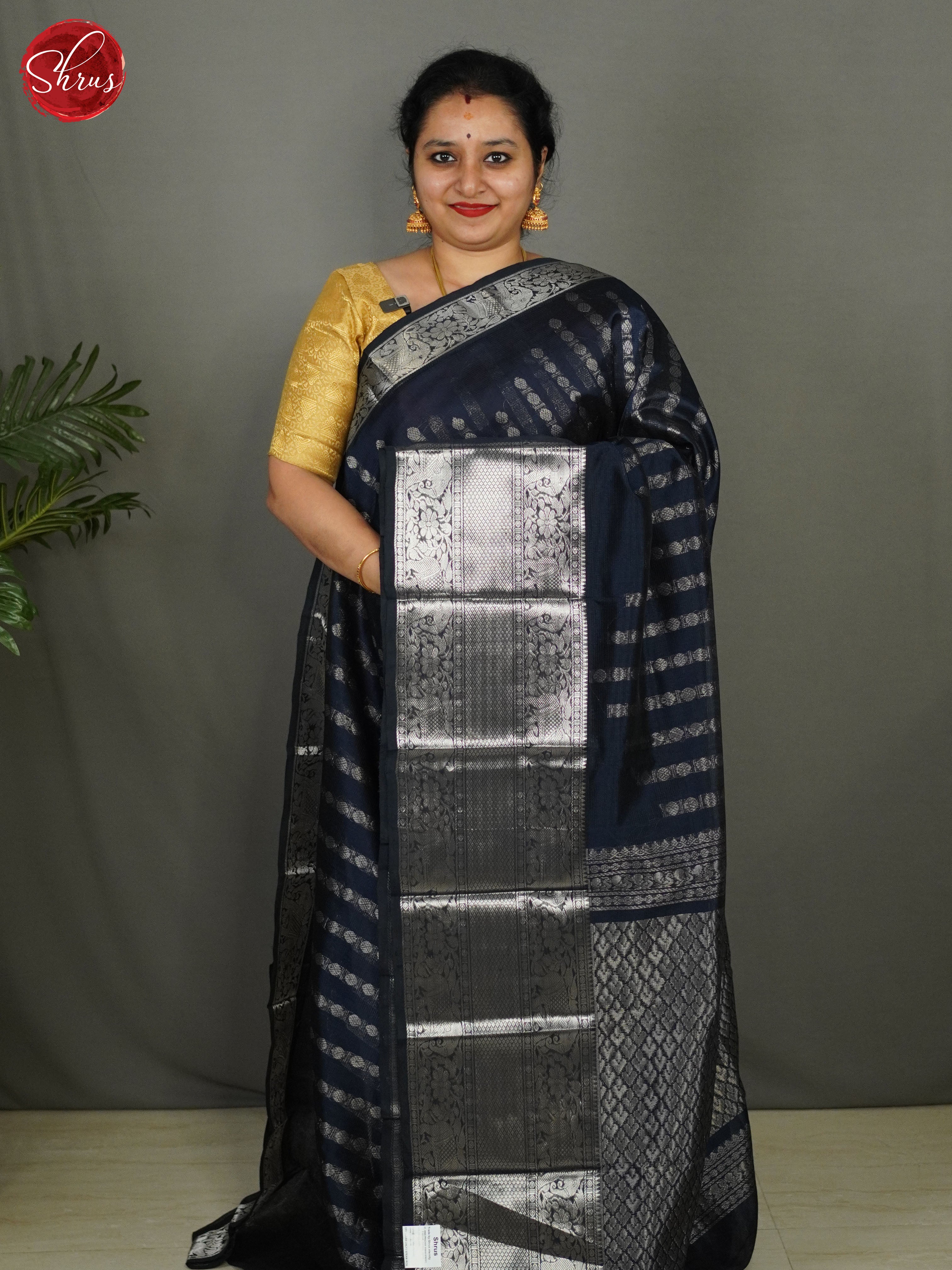 Navy blue(single tone) - Mangalagiri silkcotton Saree - Shop on ShrusEternity.com