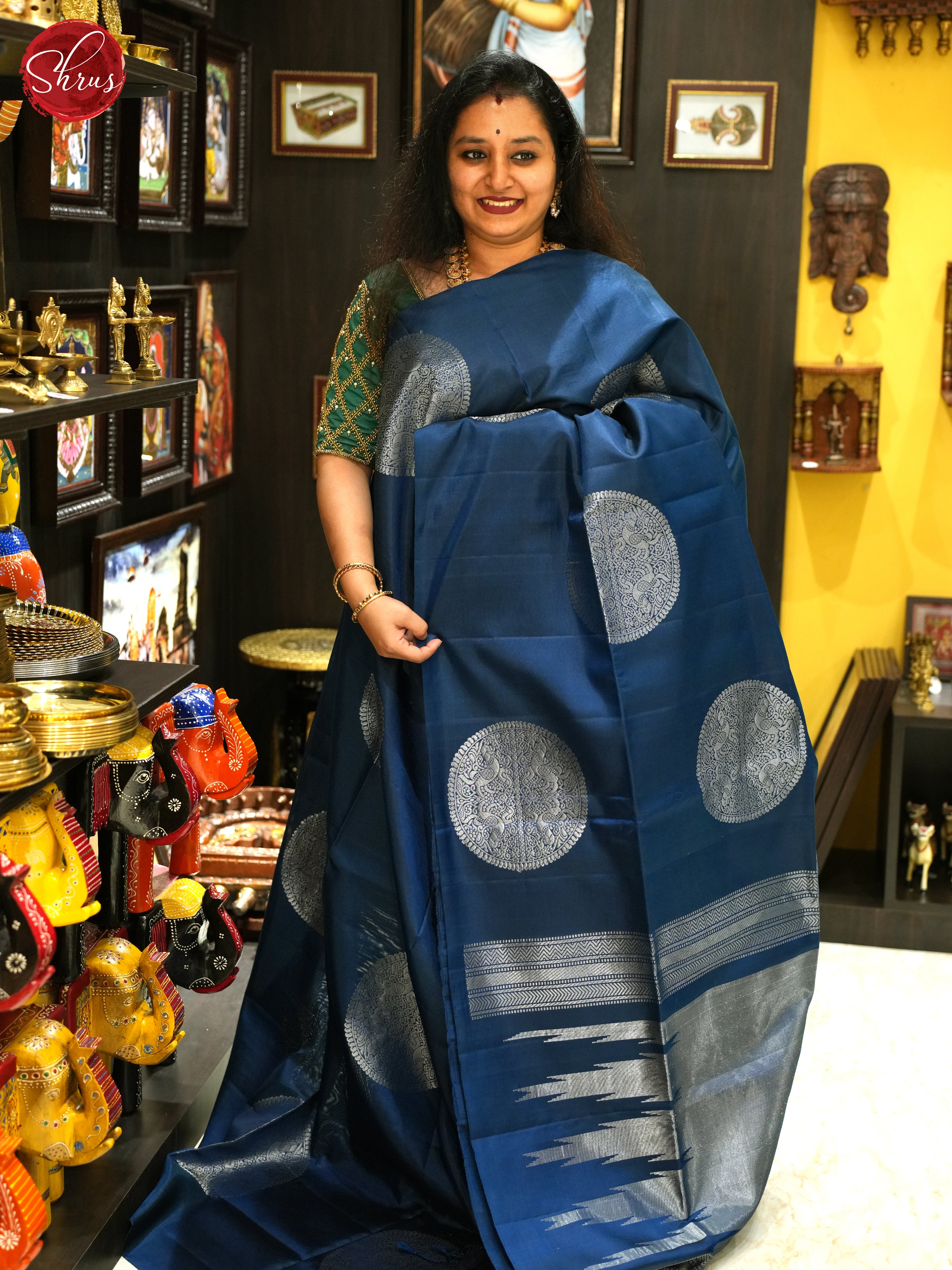 Blue(Single Tone)- Soft Silk Saree - Shop on ShrusEternity.com