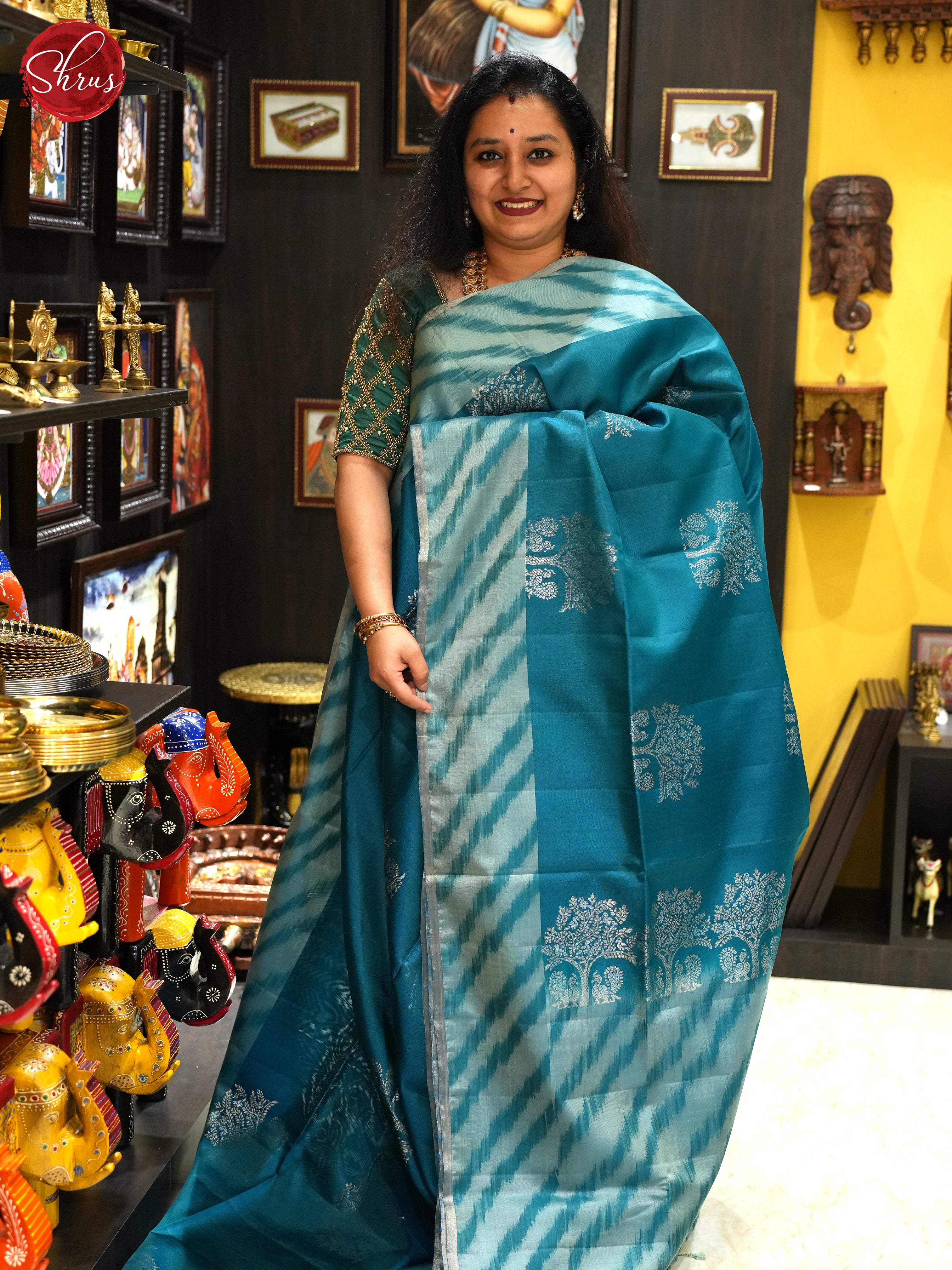 Green- Soft Silk Saree - Shop on ShrusEternity.com