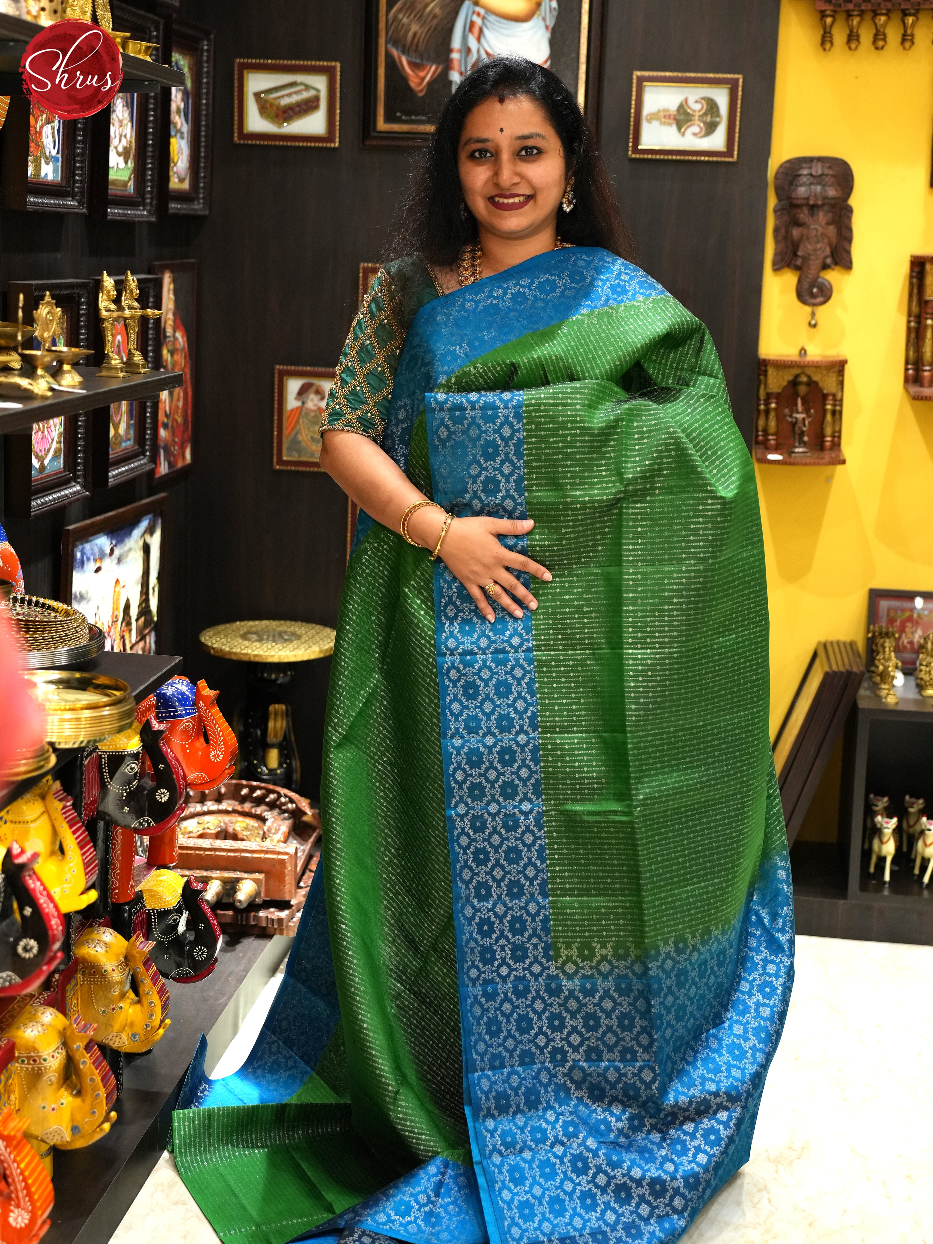 Green And Blue- Soft Silk Saree - Shop on ShrusEternity.com