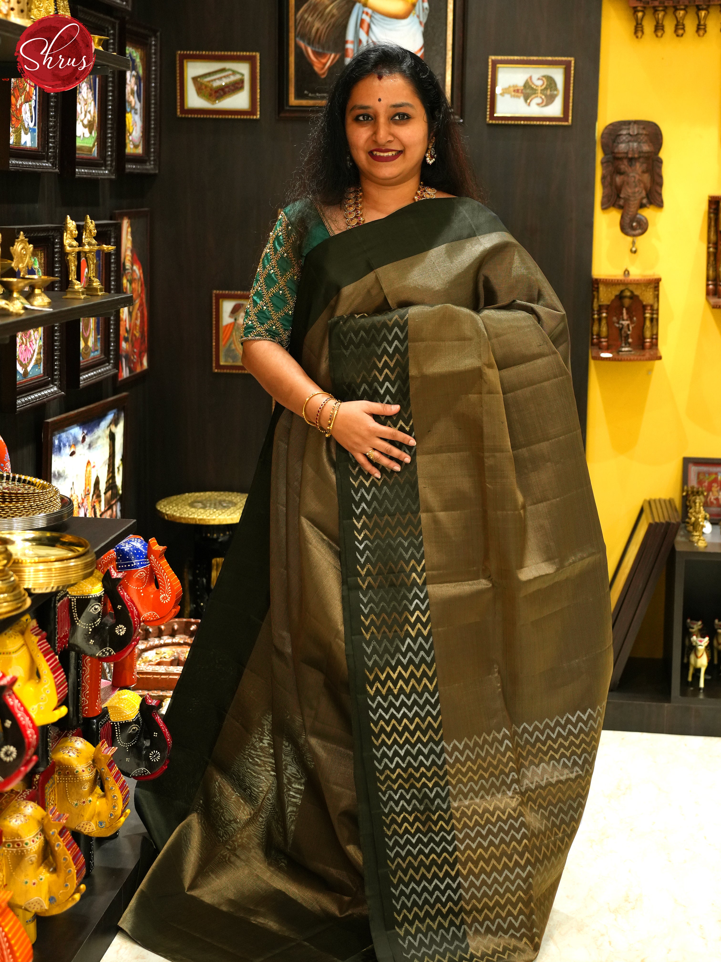 Gold And Black- Soft Silk Saree - Shop on ShrusEternity.com