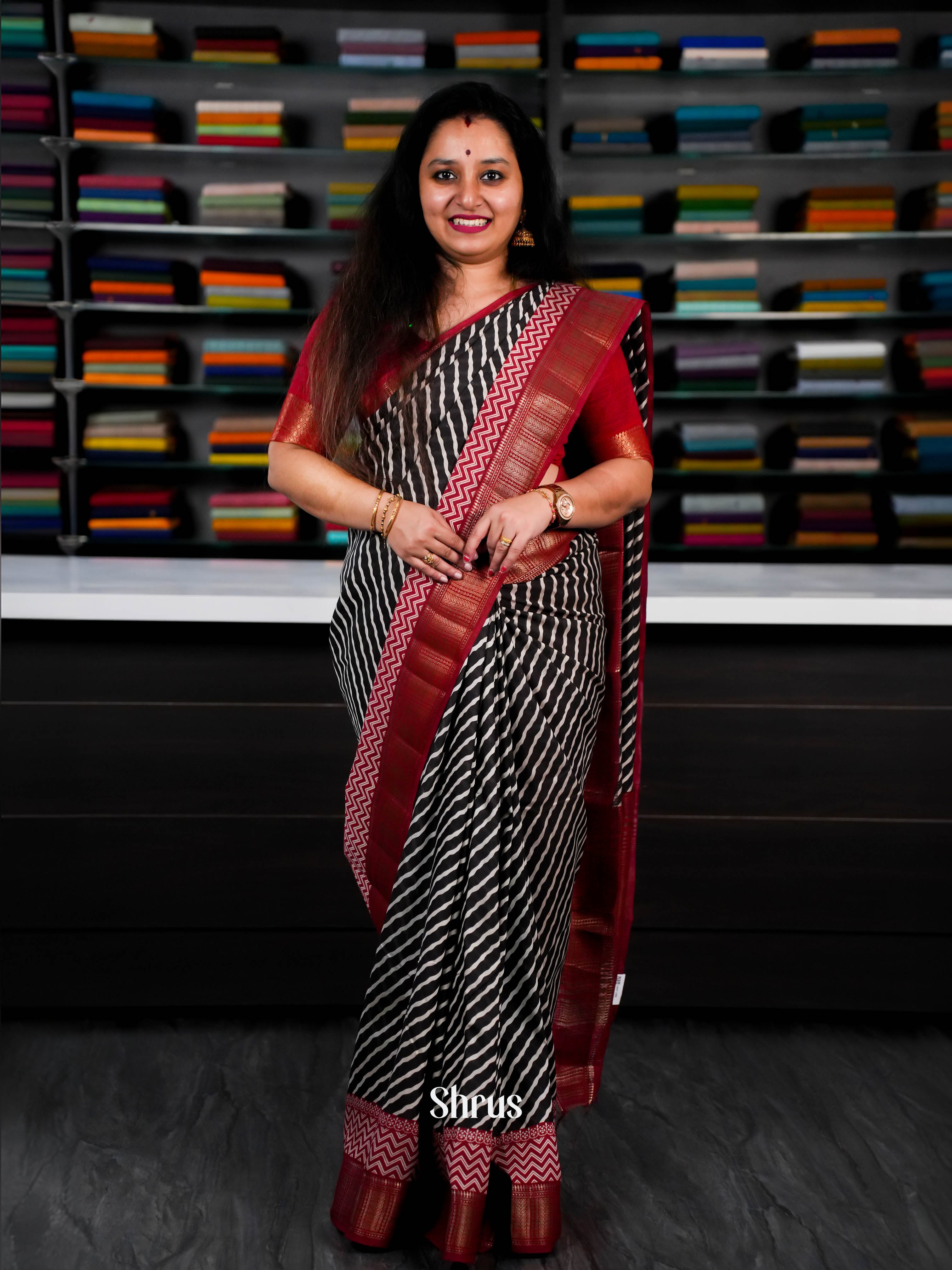Black & Maroon - Art Modal Saree - Shop on ShrusEternity.com