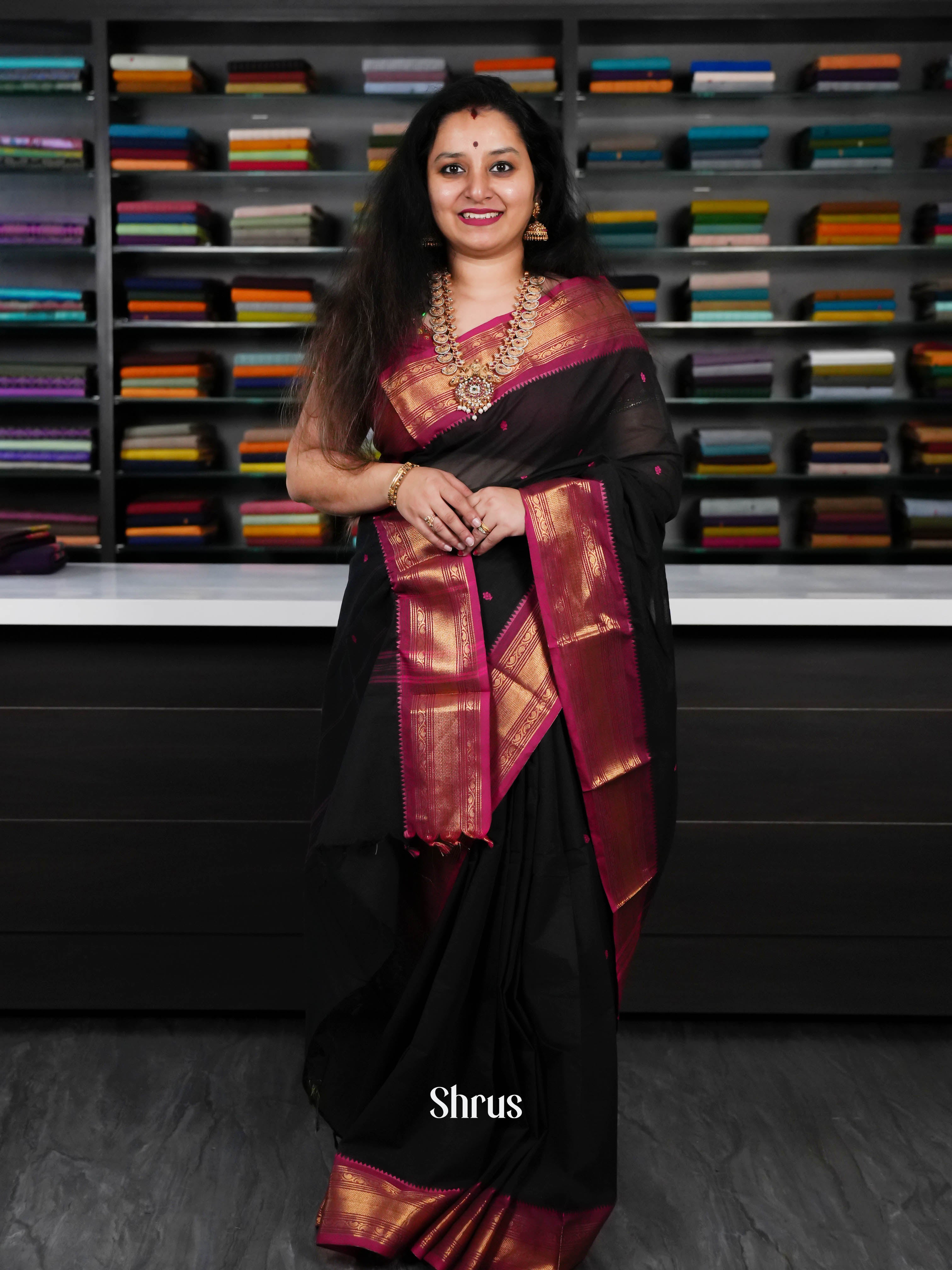 Black & Maroon - Chettinad Cotton Saree - Shop on ShrusEternity.com