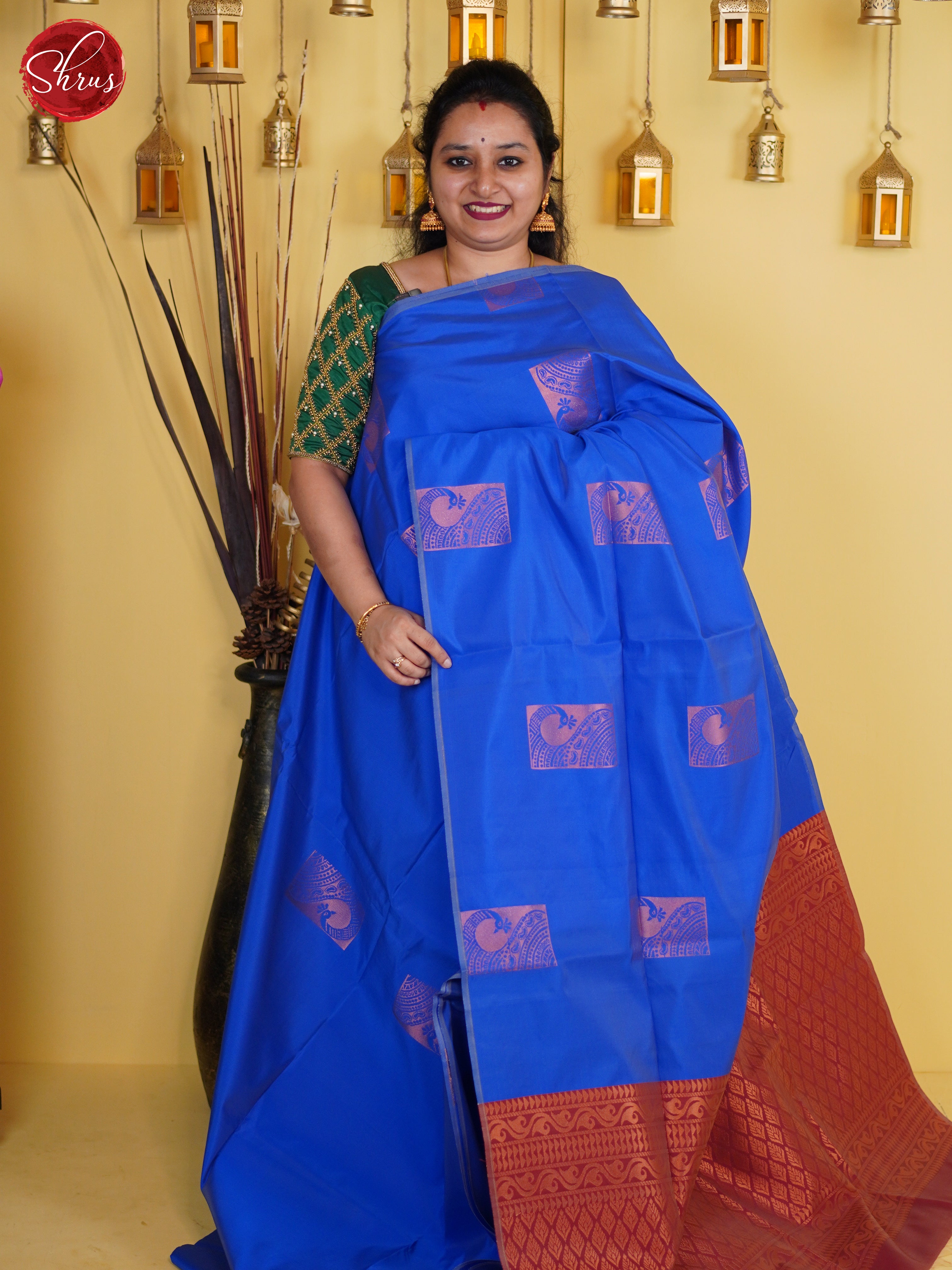 Blue & Red - Semi Softsilk Saree - Shop on ShrusEternity.com