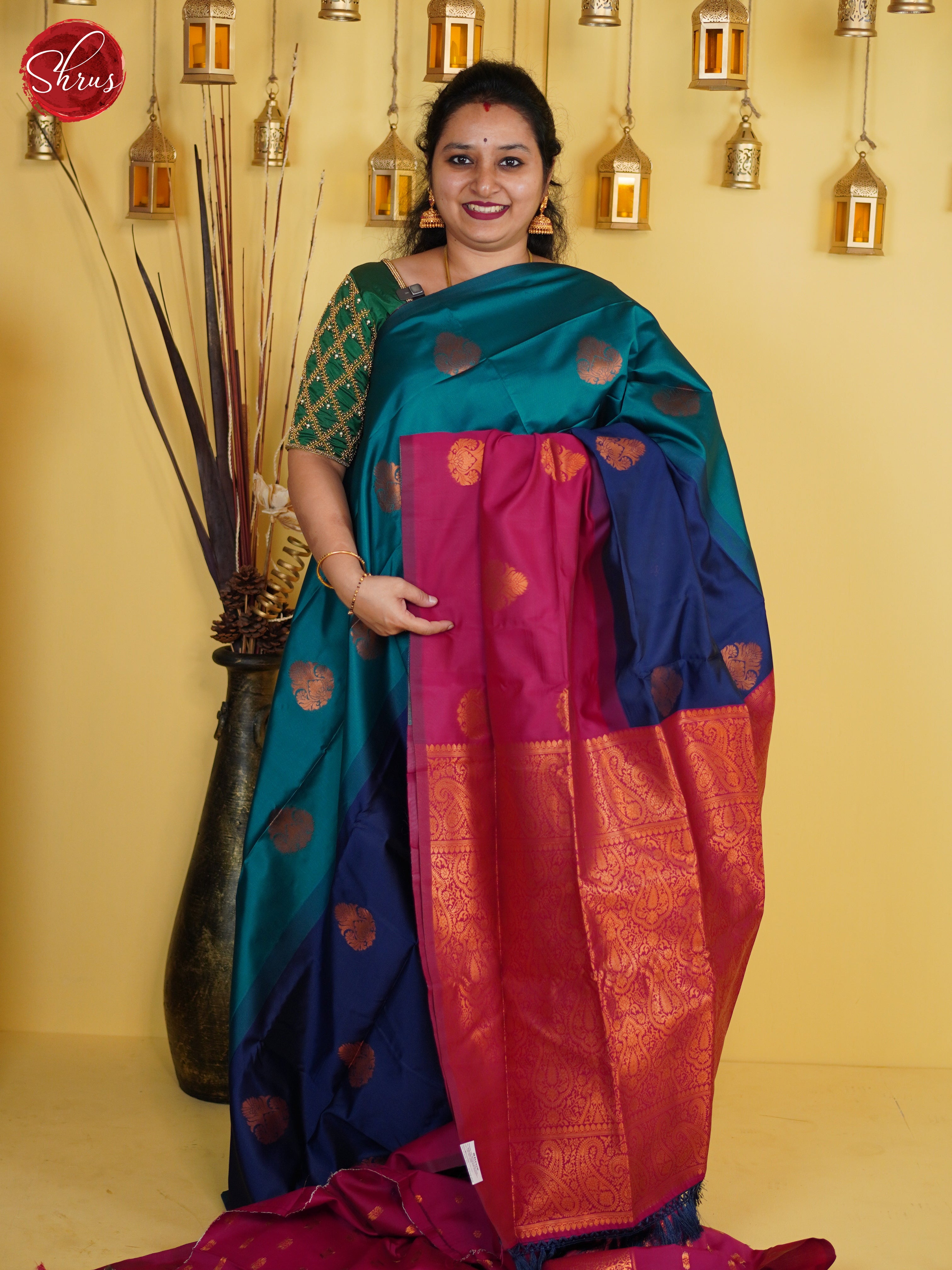 Blue, Navy blue, pink - Semi Softsilk Saree - Shop on ShrusEternity.com