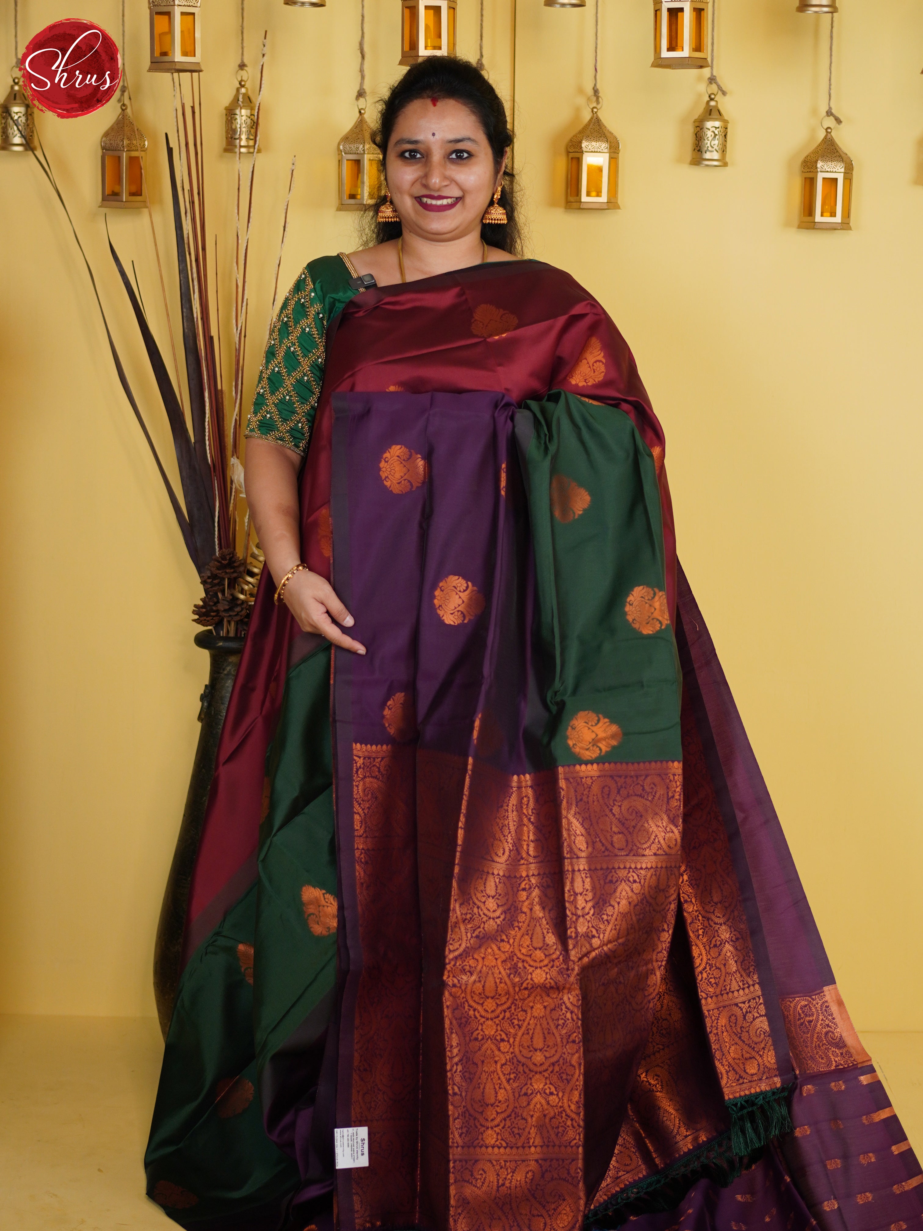 Maroon , Green ,Wine- Semi Softsilk Saree - Shop on ShrusEternity.com