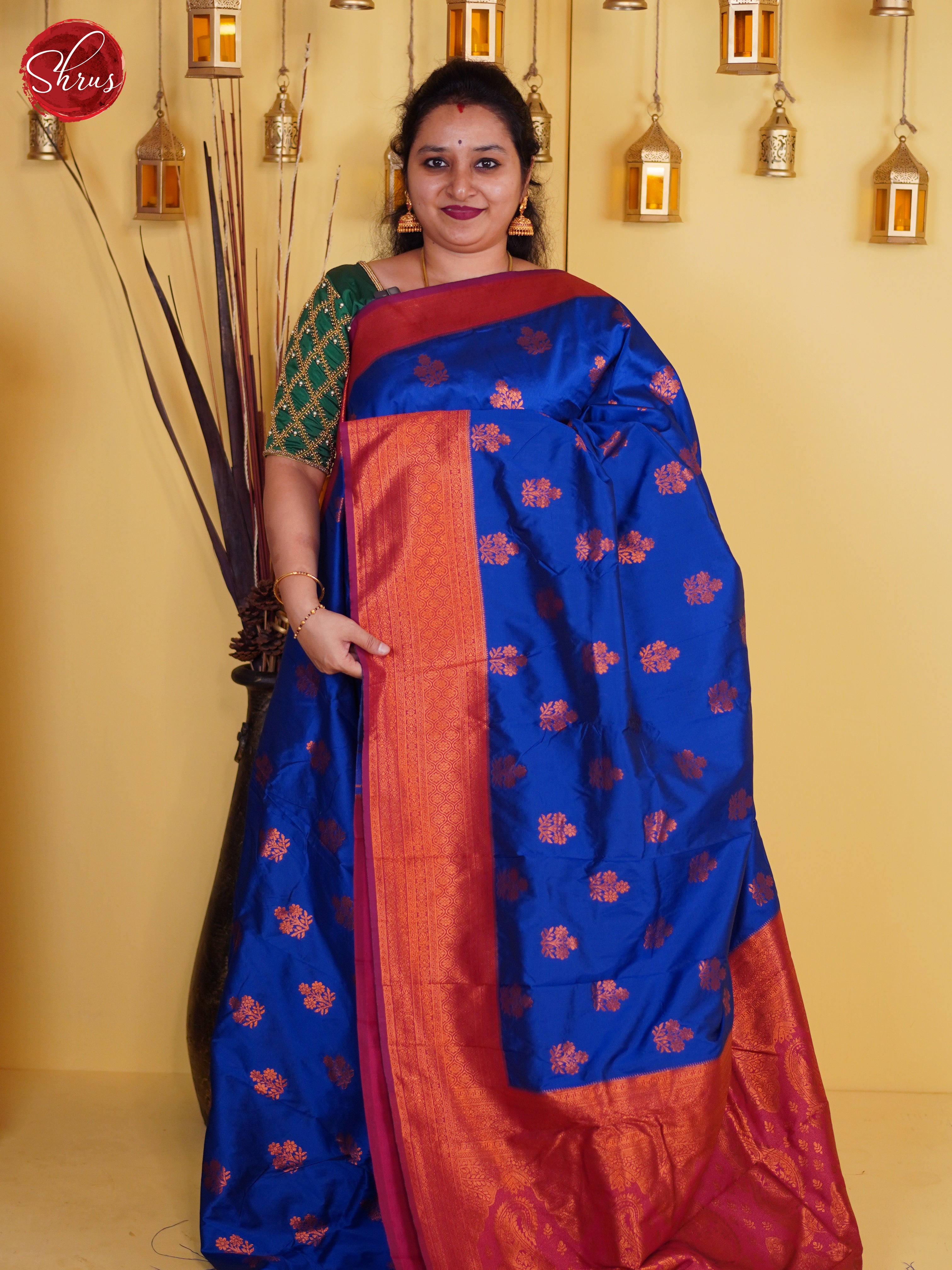 Blue & Red - Semi Soft Silk Saree - Shop on ShrusEternity.com