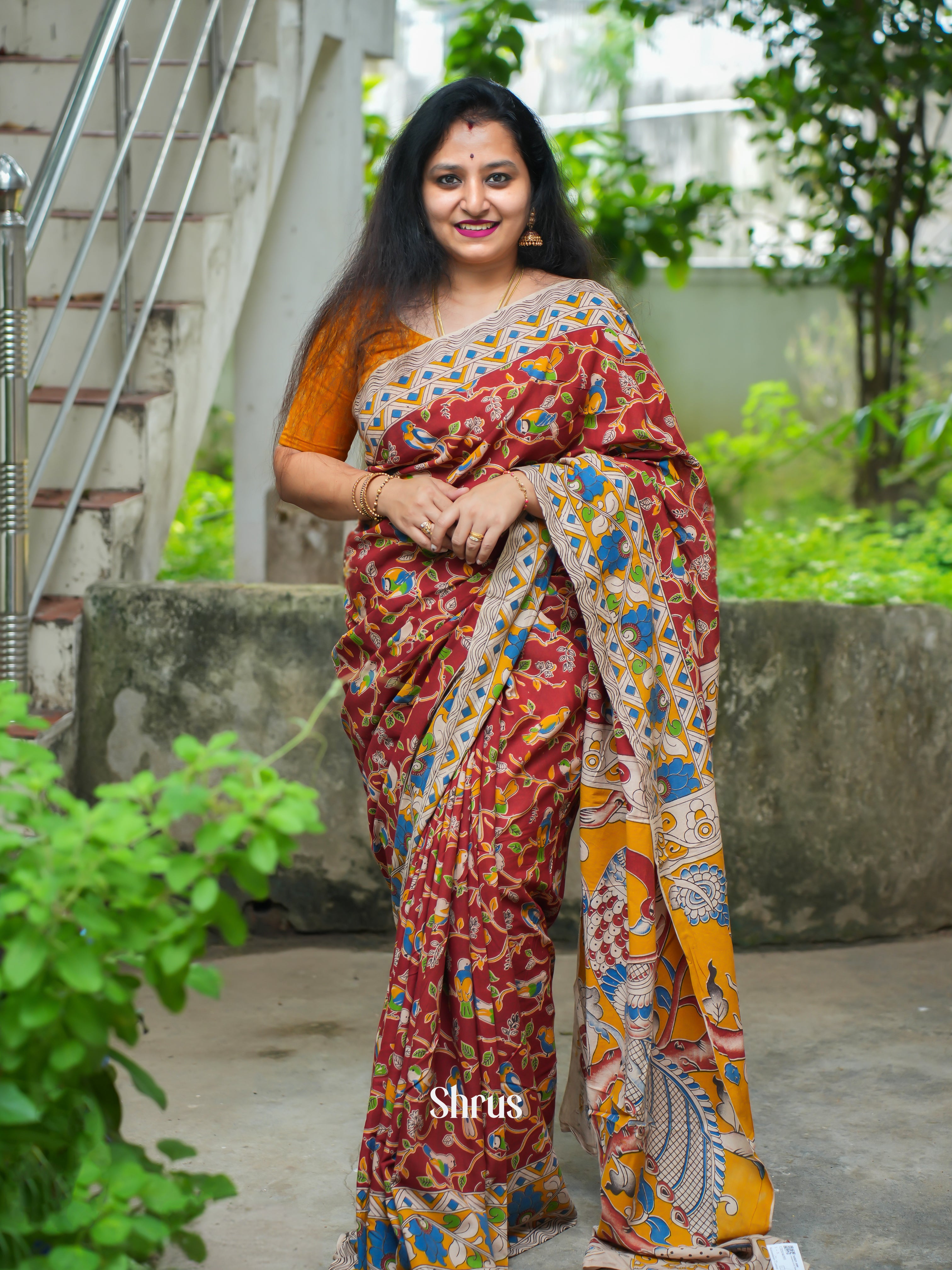Brown & Beige - kalamkari-cotton Saree - Shop on ShrusEternity.com