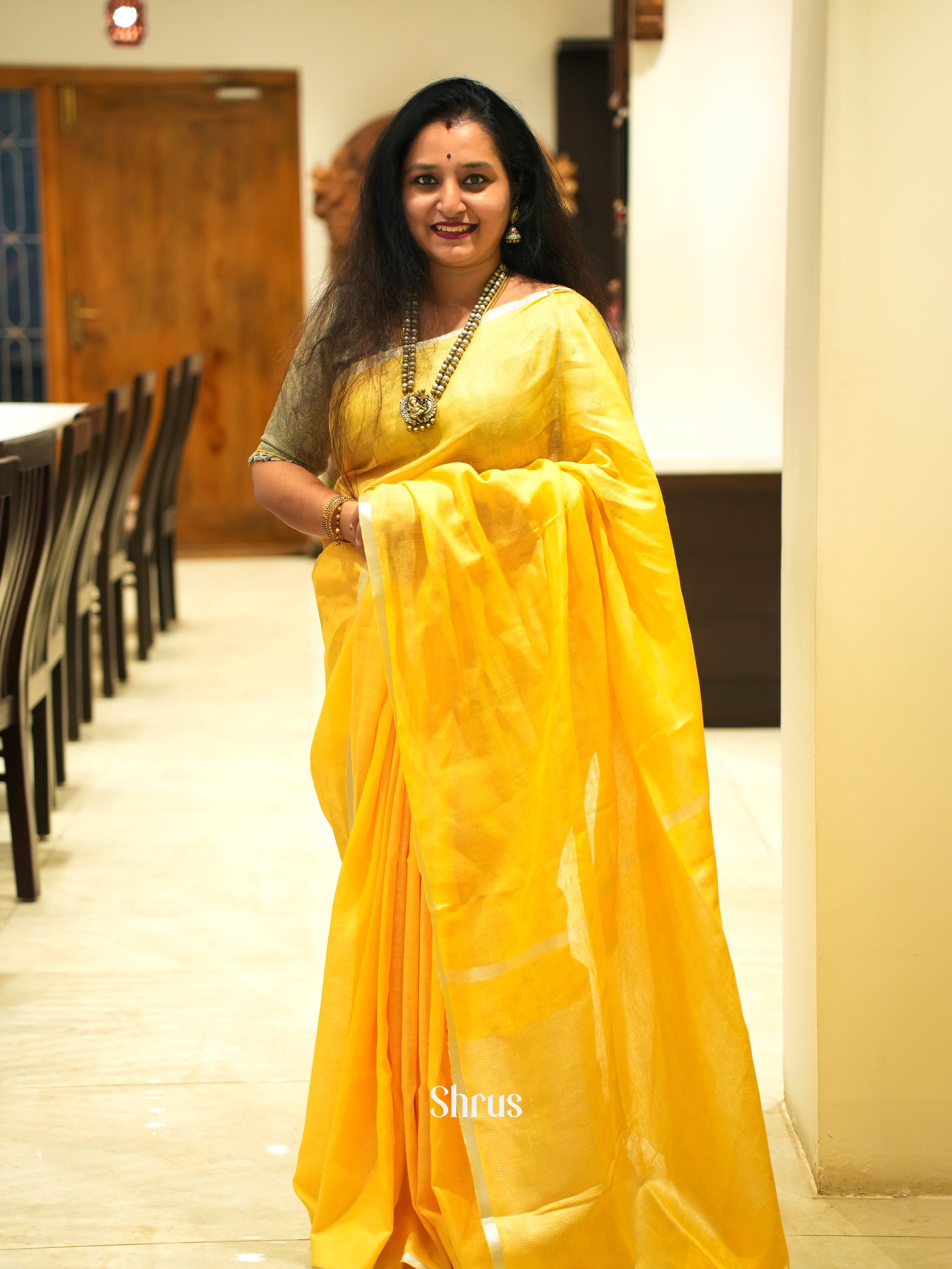 Mustard(Single Tone) - Linen Saree - Shop on ShrusEternity.com