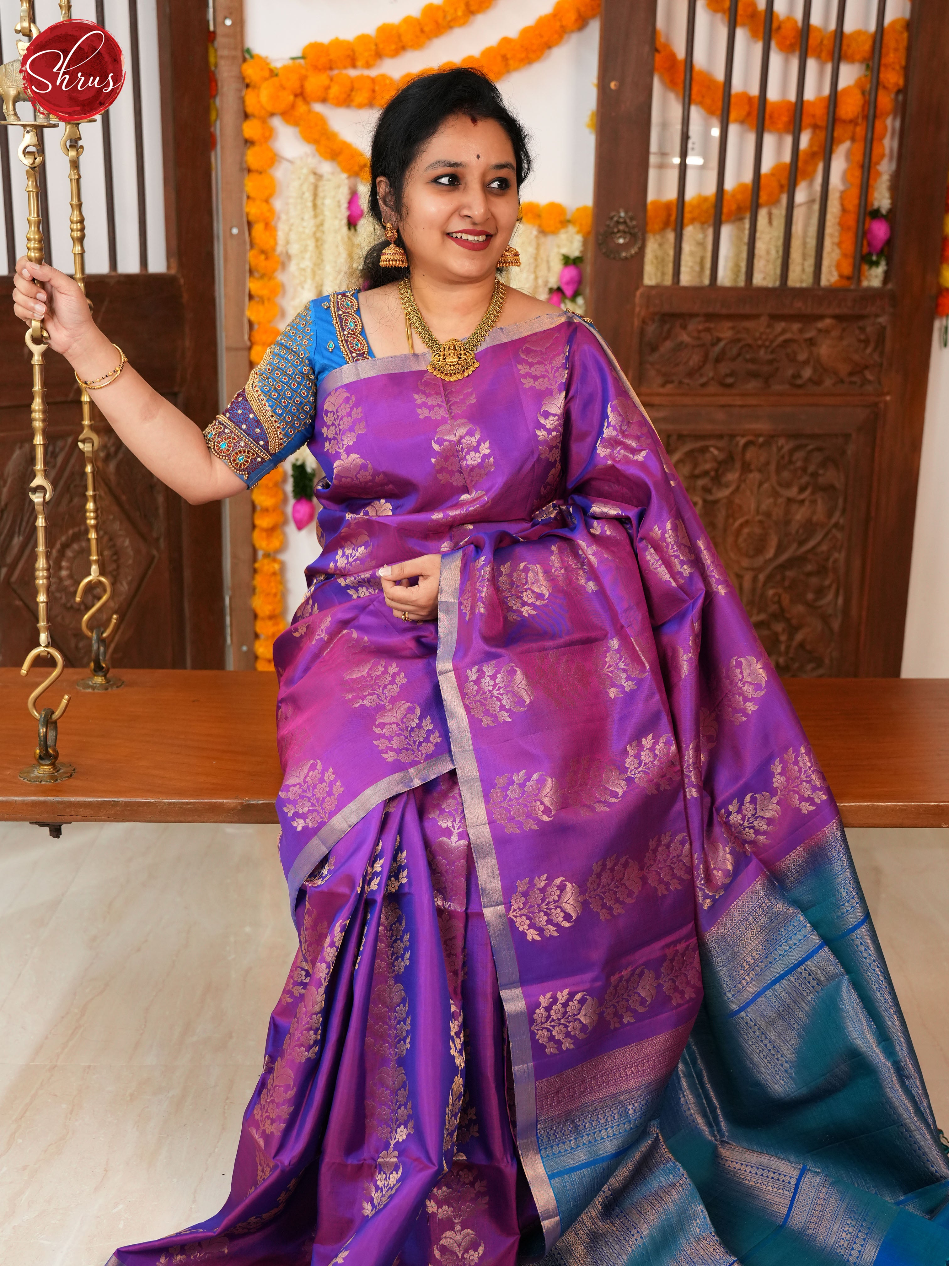 Purple and Blue- Soft Silk Saree - Shop on ShrusEternity.com