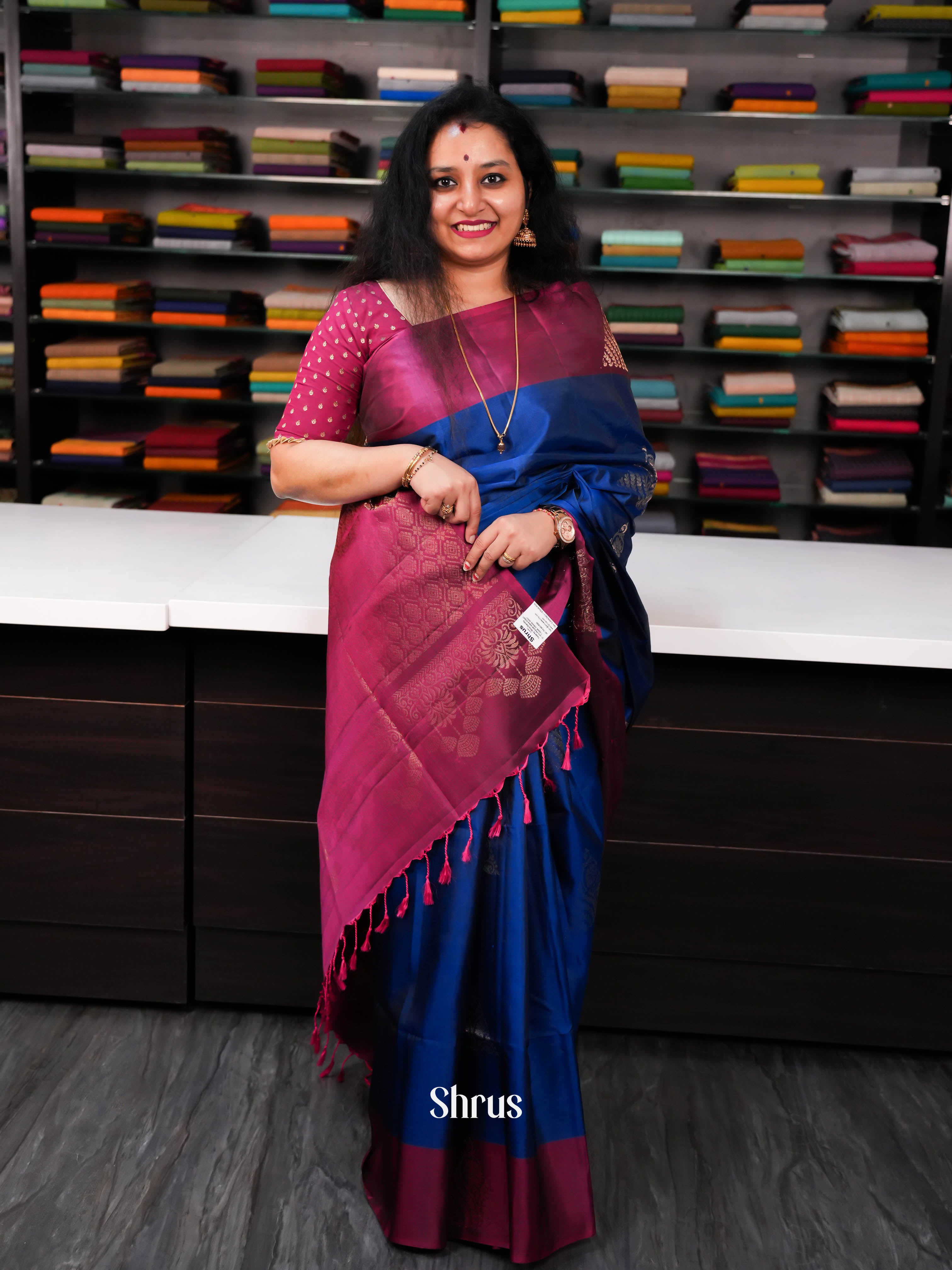 Rosy Red &Fancy Blue - Softsilk-halfpure Saree - Shop on ShrusEternity.com
