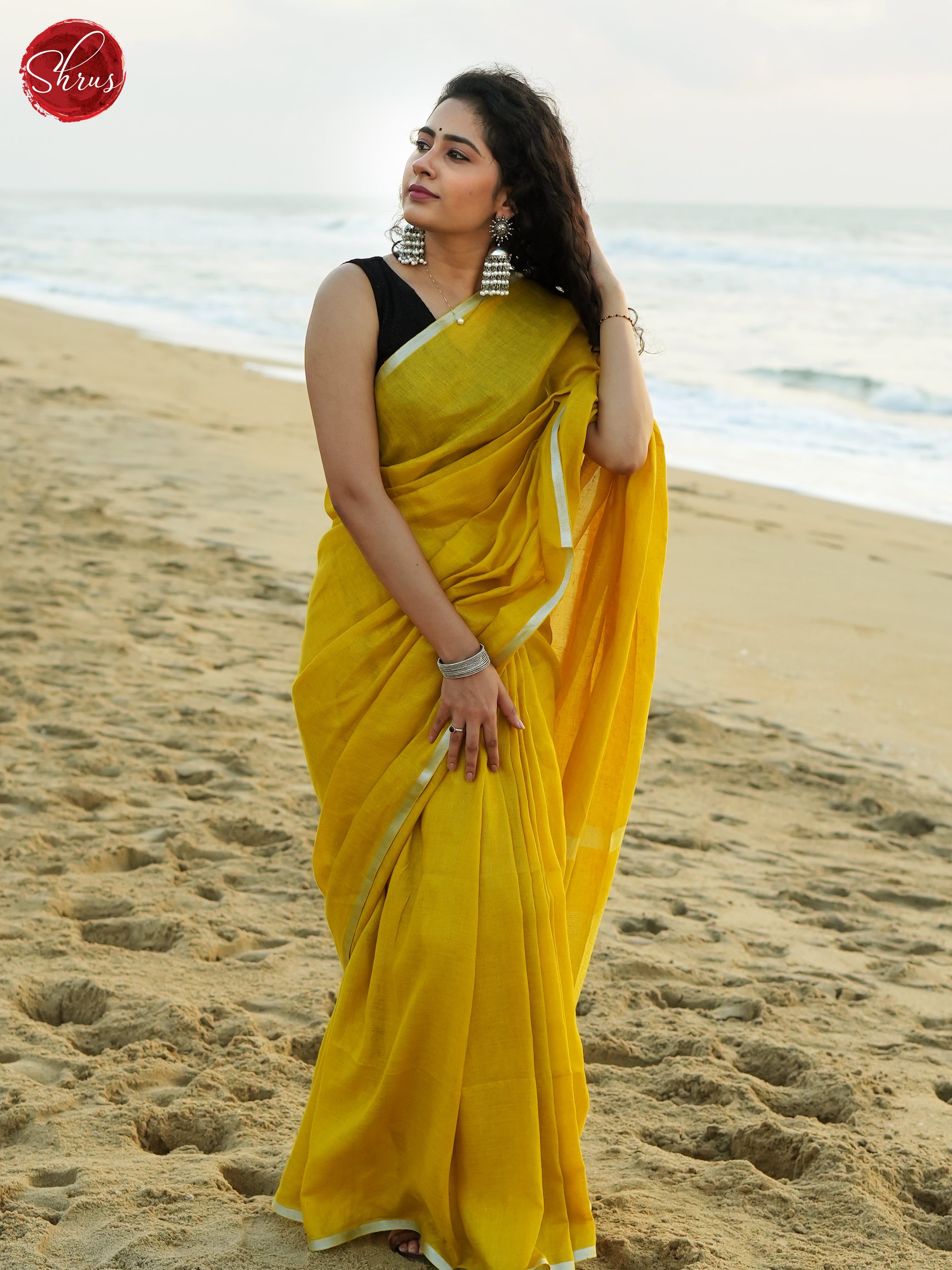 Mustard(Single Tone) - Linen Saree - Shop on ShrusEternity.com