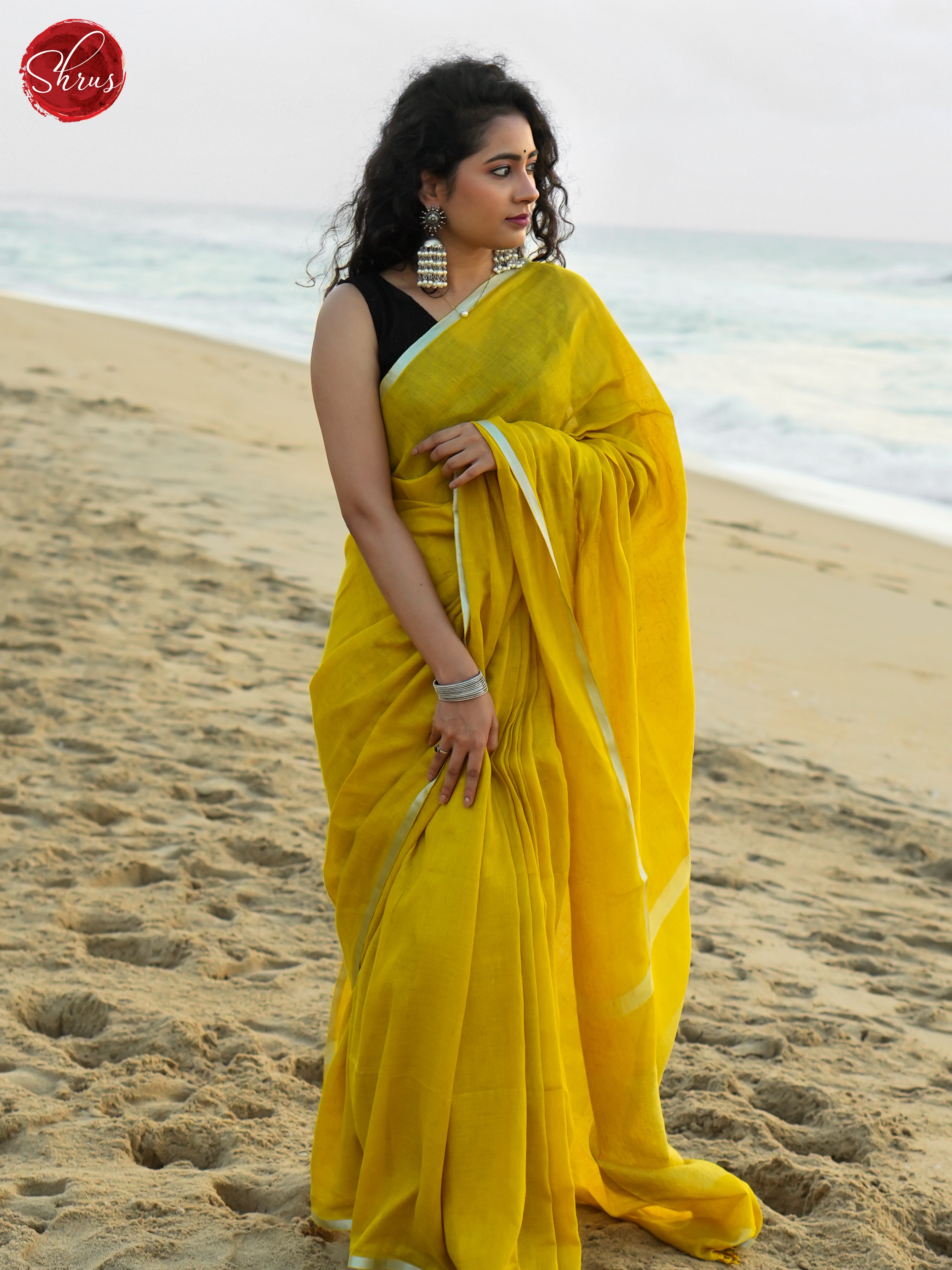 Mustard(Single Tone) - Linen Saree - Shop on ShrusEternity.com