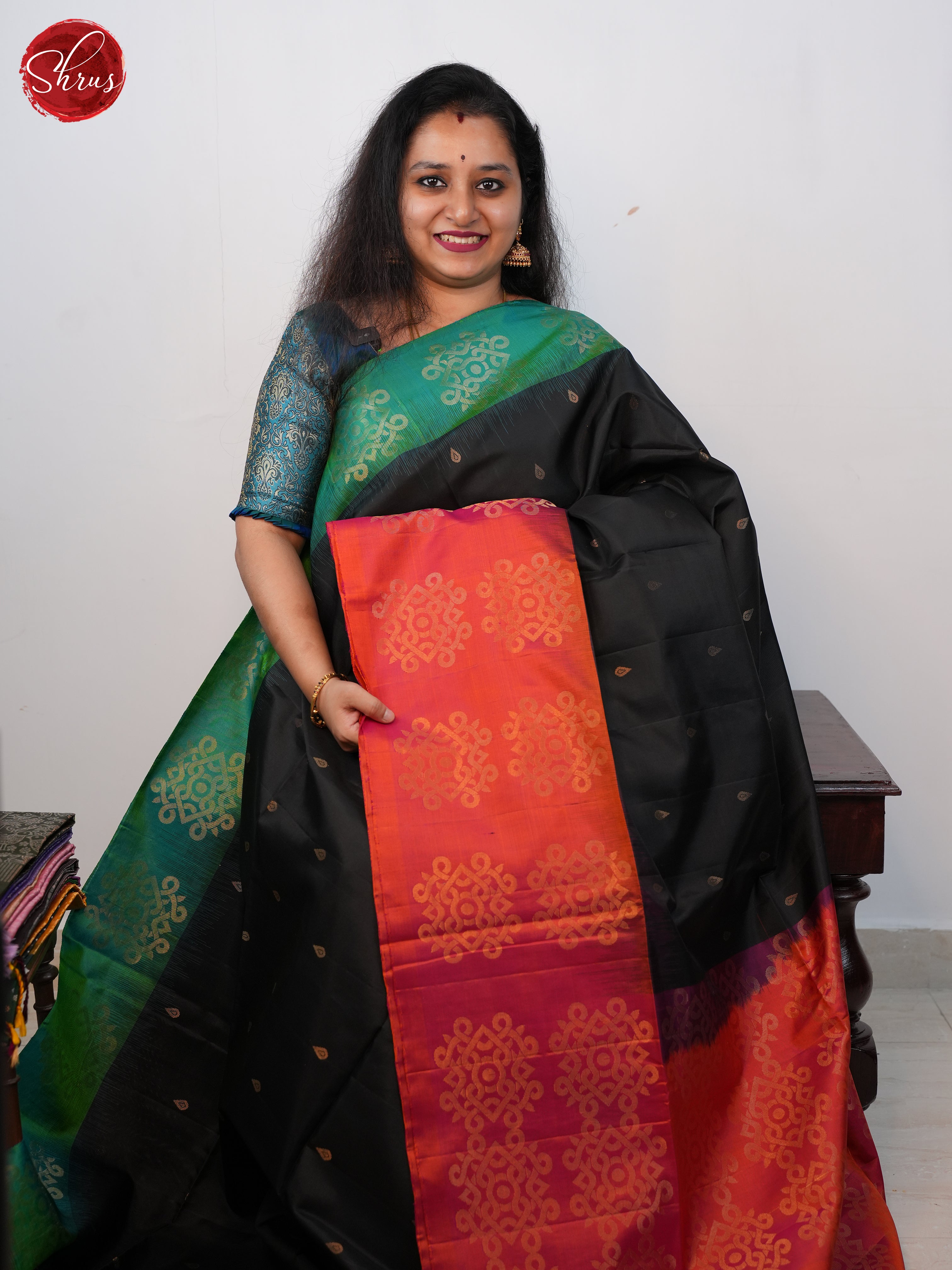 Black And Orange-Soft silk saree - Shop on ShrusEternity.com