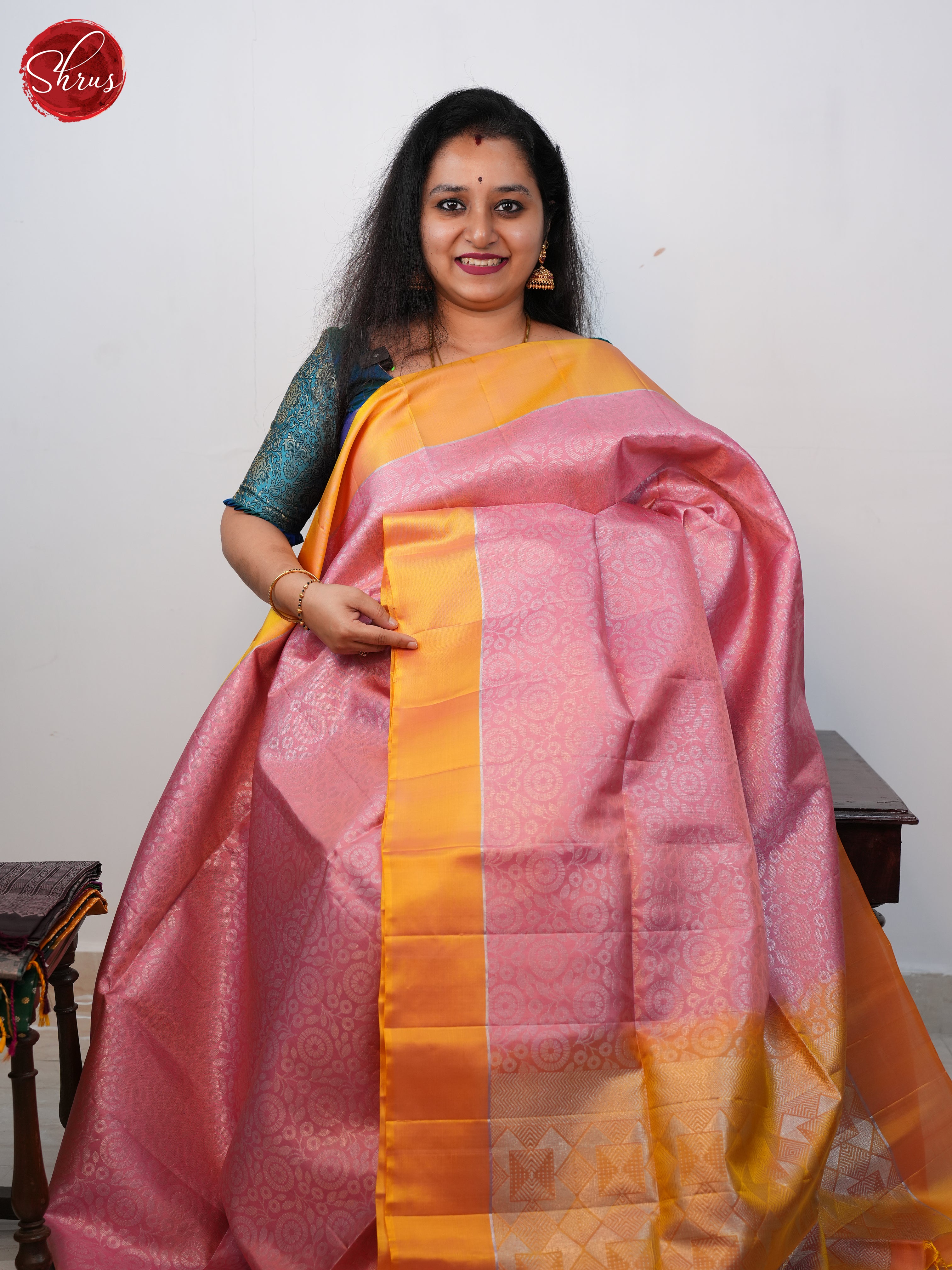 Candy Pink And Mustard - Soft silk Saree - Shop on ShrusEternity.com