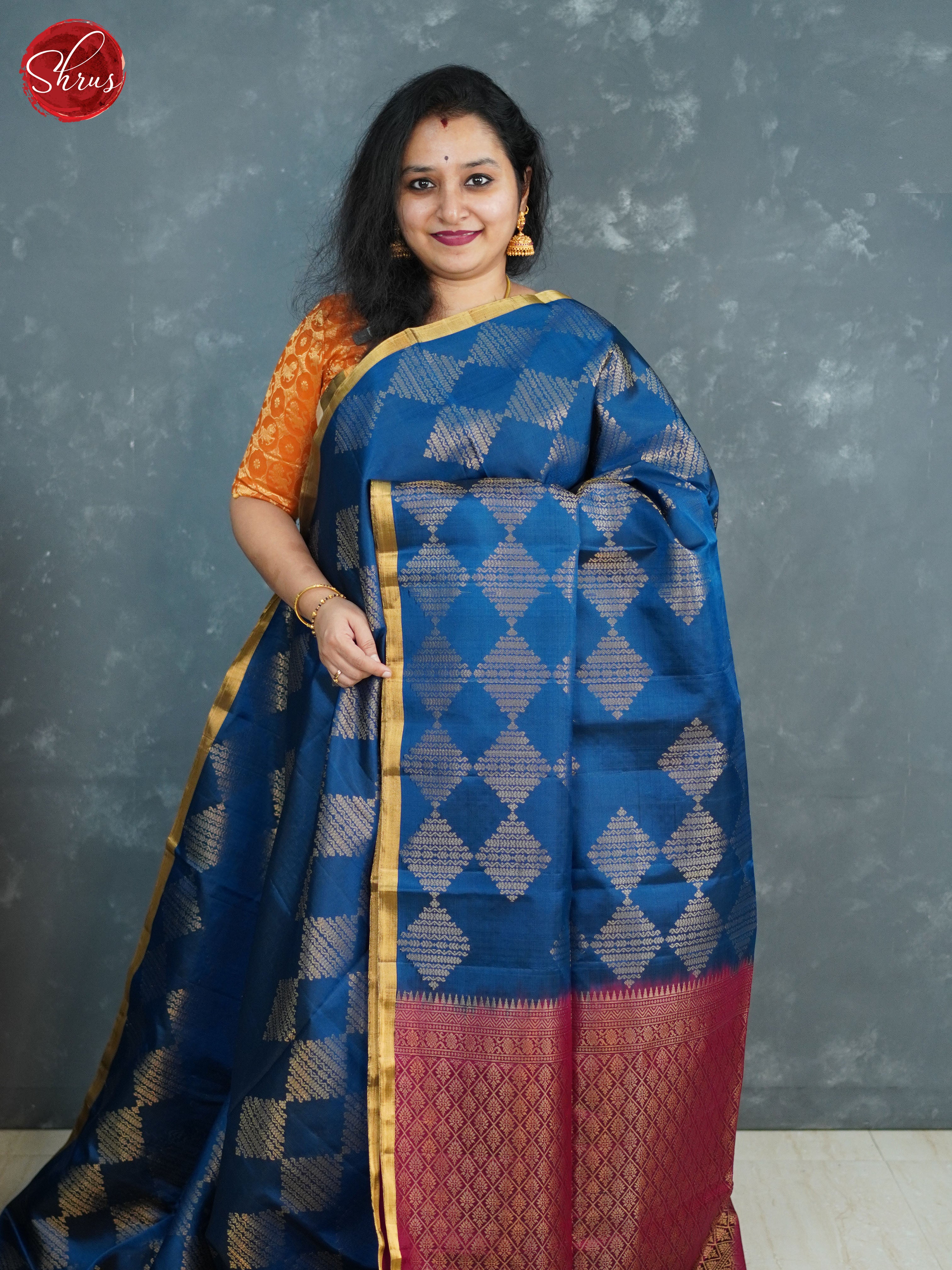 Blue and Maroon- Soft Silk Saree - Shop on ShrusEternity.com