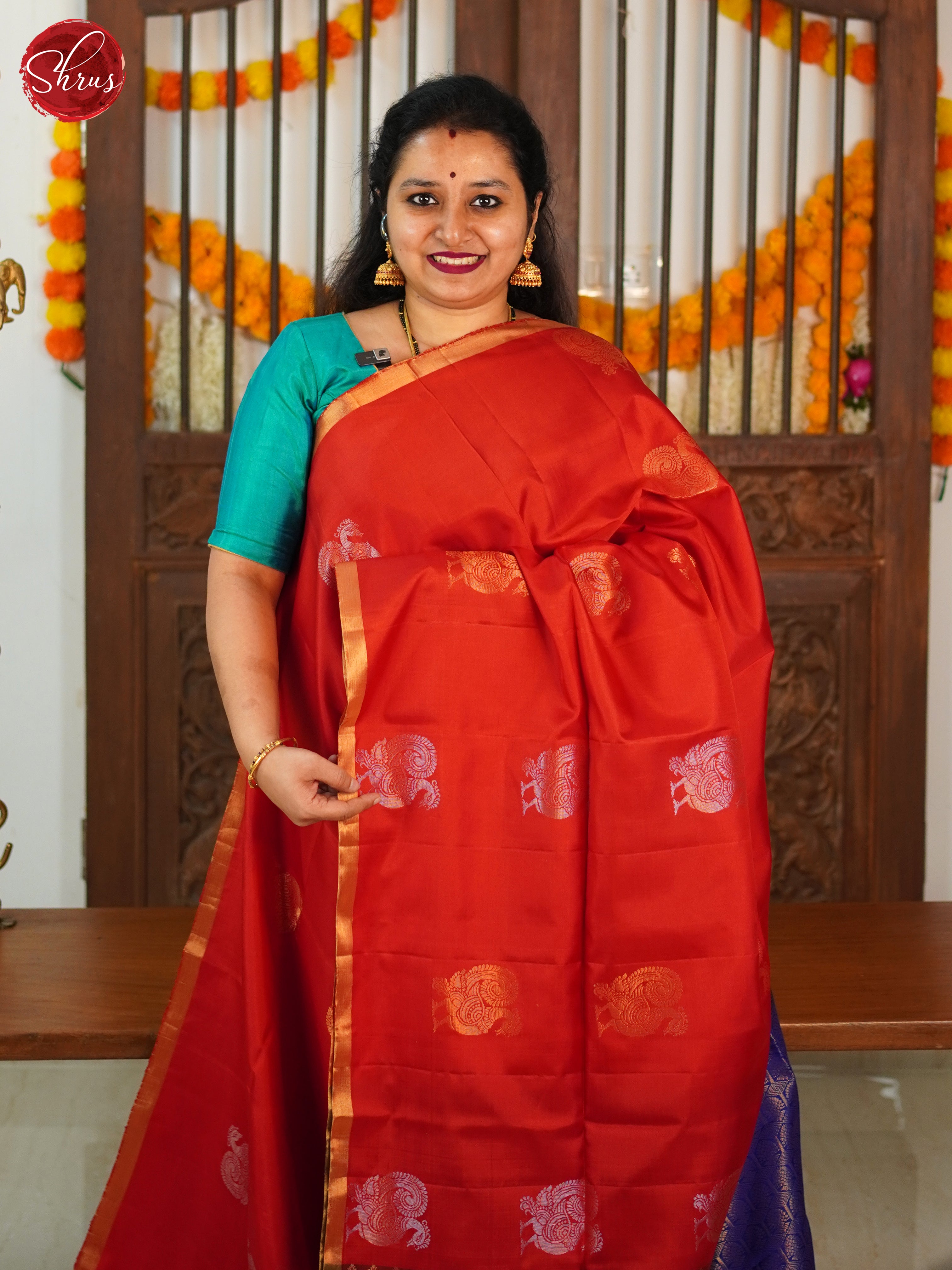 Red & Blue- Soft Silk Saree - Shop on ShrusEternity.com
