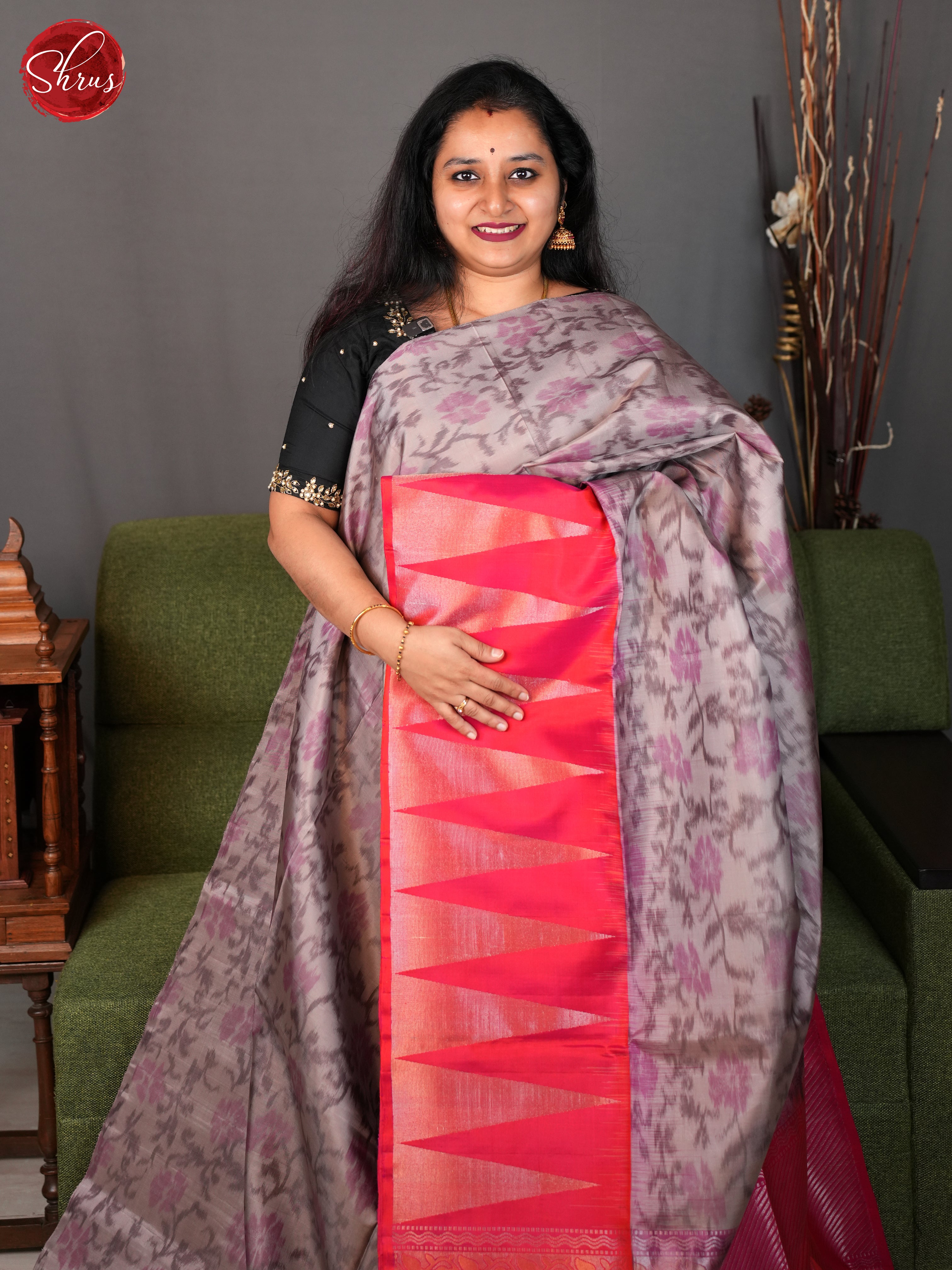 Grey and pink - Soft Silk Saree - Shop on ShrusEternity.com