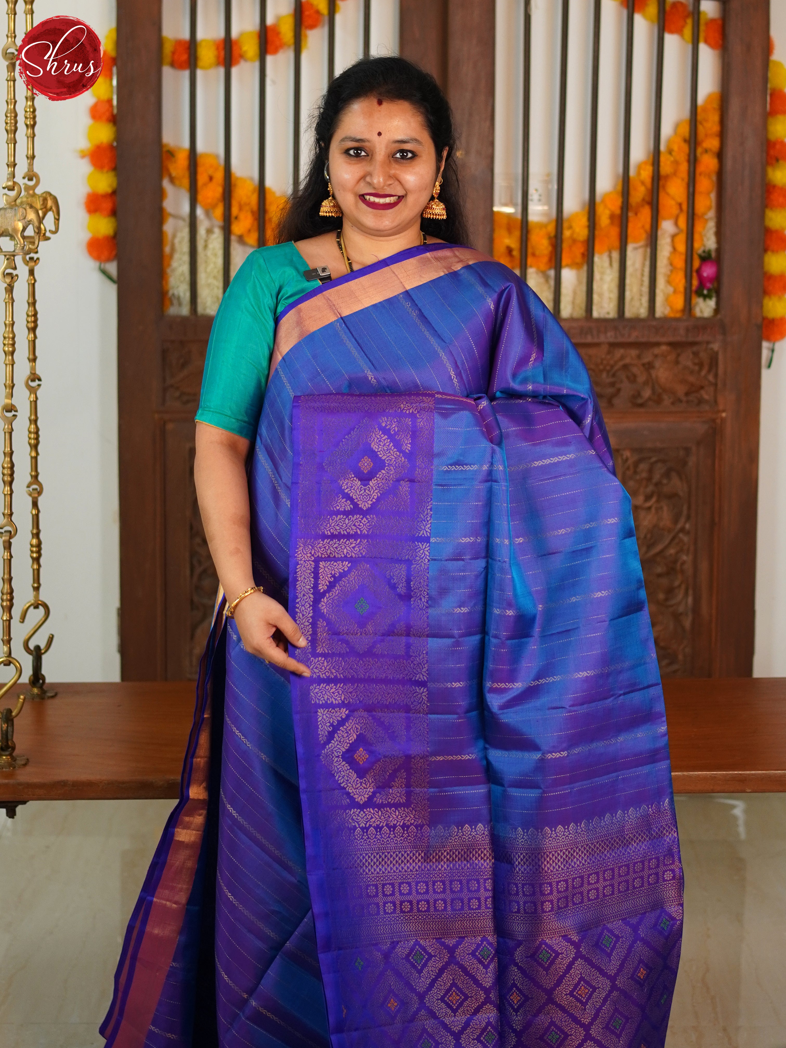 Blue and Purple- Soft Silk Saree - Shop on ShrusEternity.com