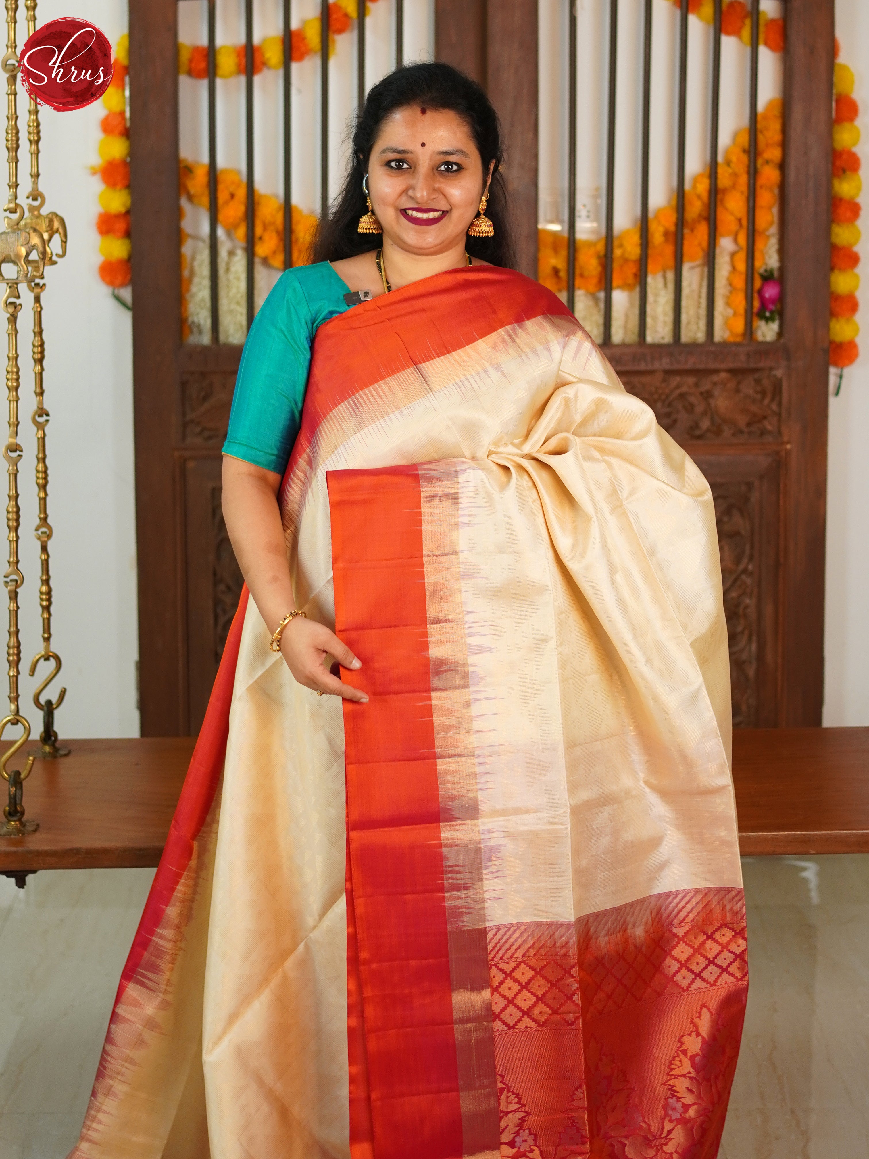 Cream and pink-Soft silk saree - Shop on ShrusEternity.com