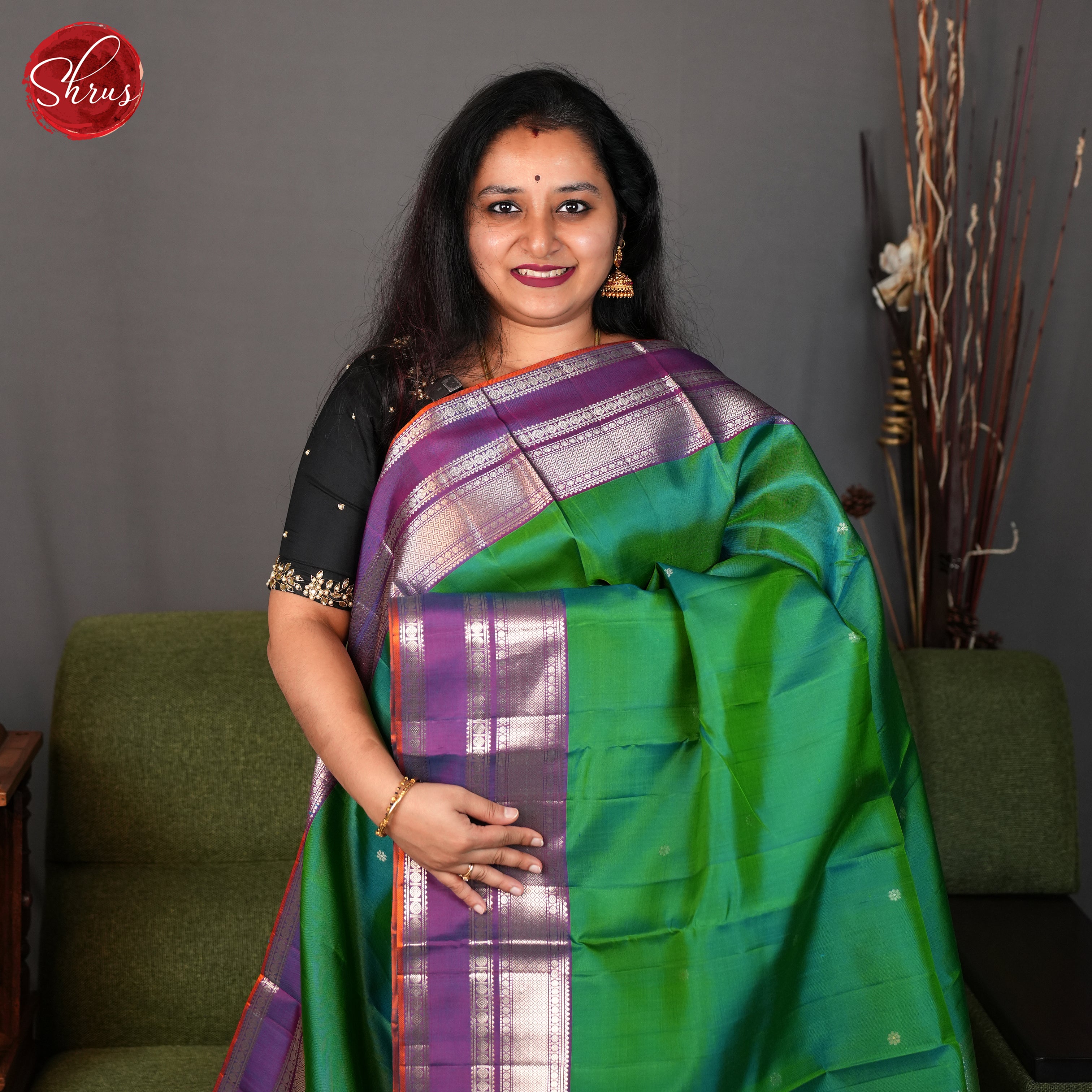 Green And Purple-Soft silk saree - Shop on ShrusEternity.com