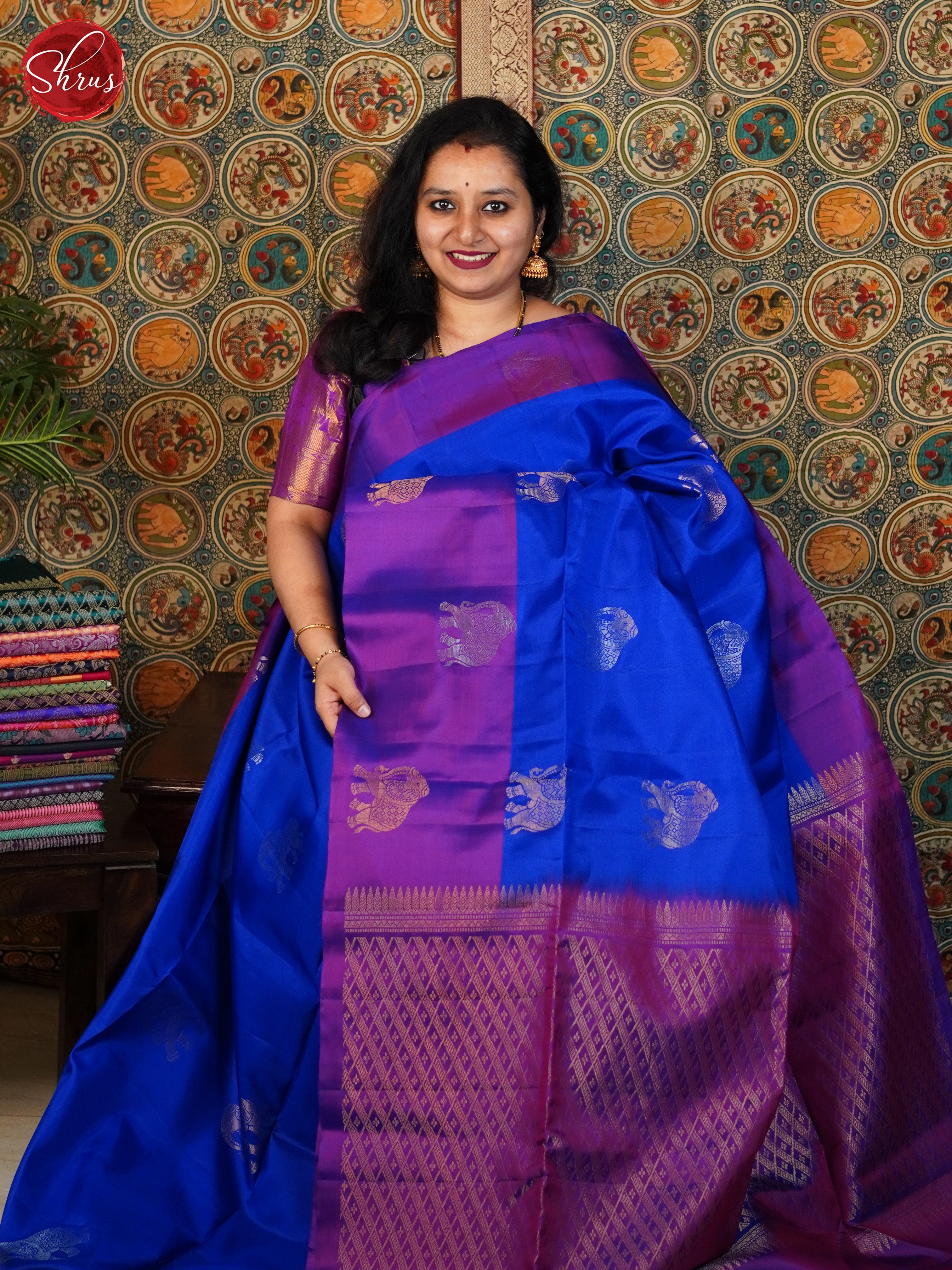 Blue And Wine-Soft Silk Saree - Shop on ShrusEternity.com