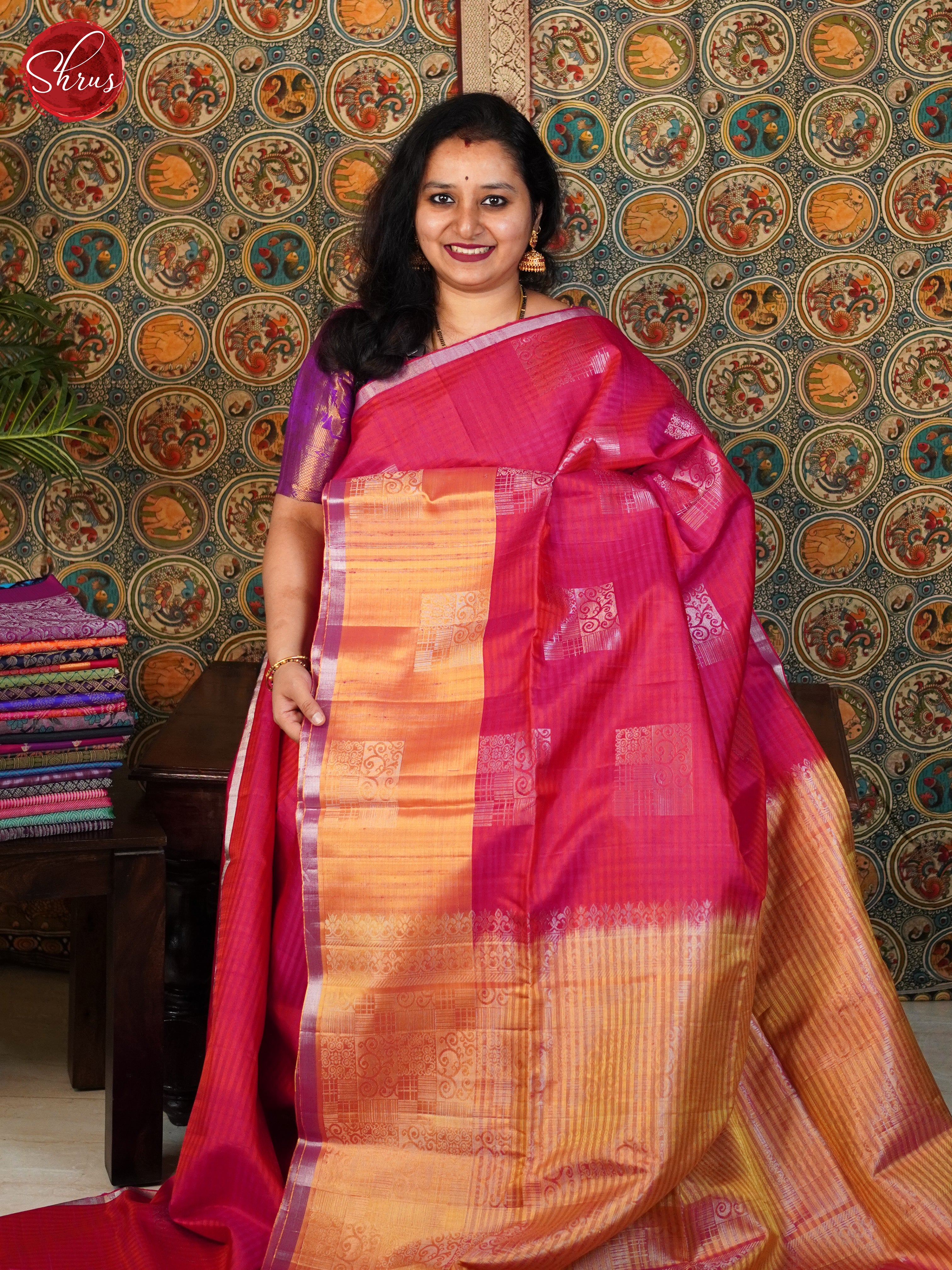 Pink & Gold- Soft Silk Saree - Shop on ShrusEternity.com