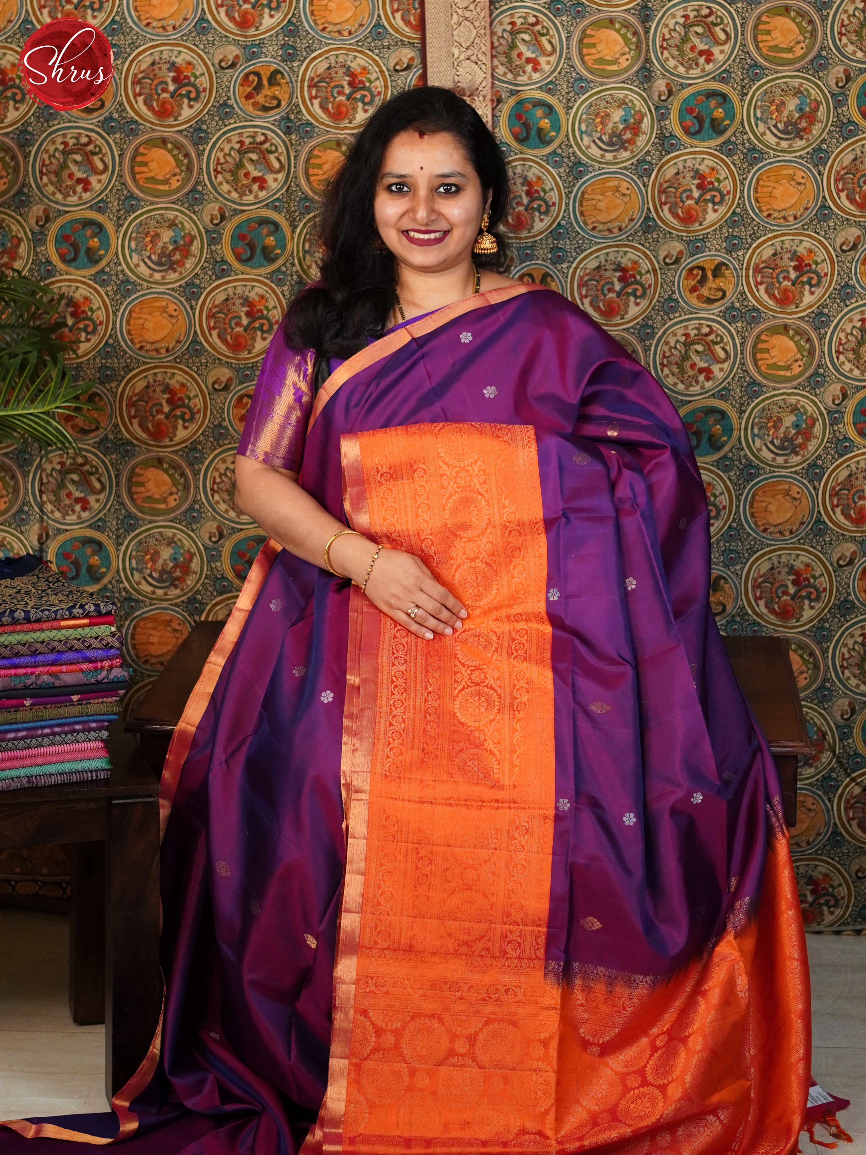 Wine & Orange - Soft Silk Saree - Shop on ShrusEternity.com