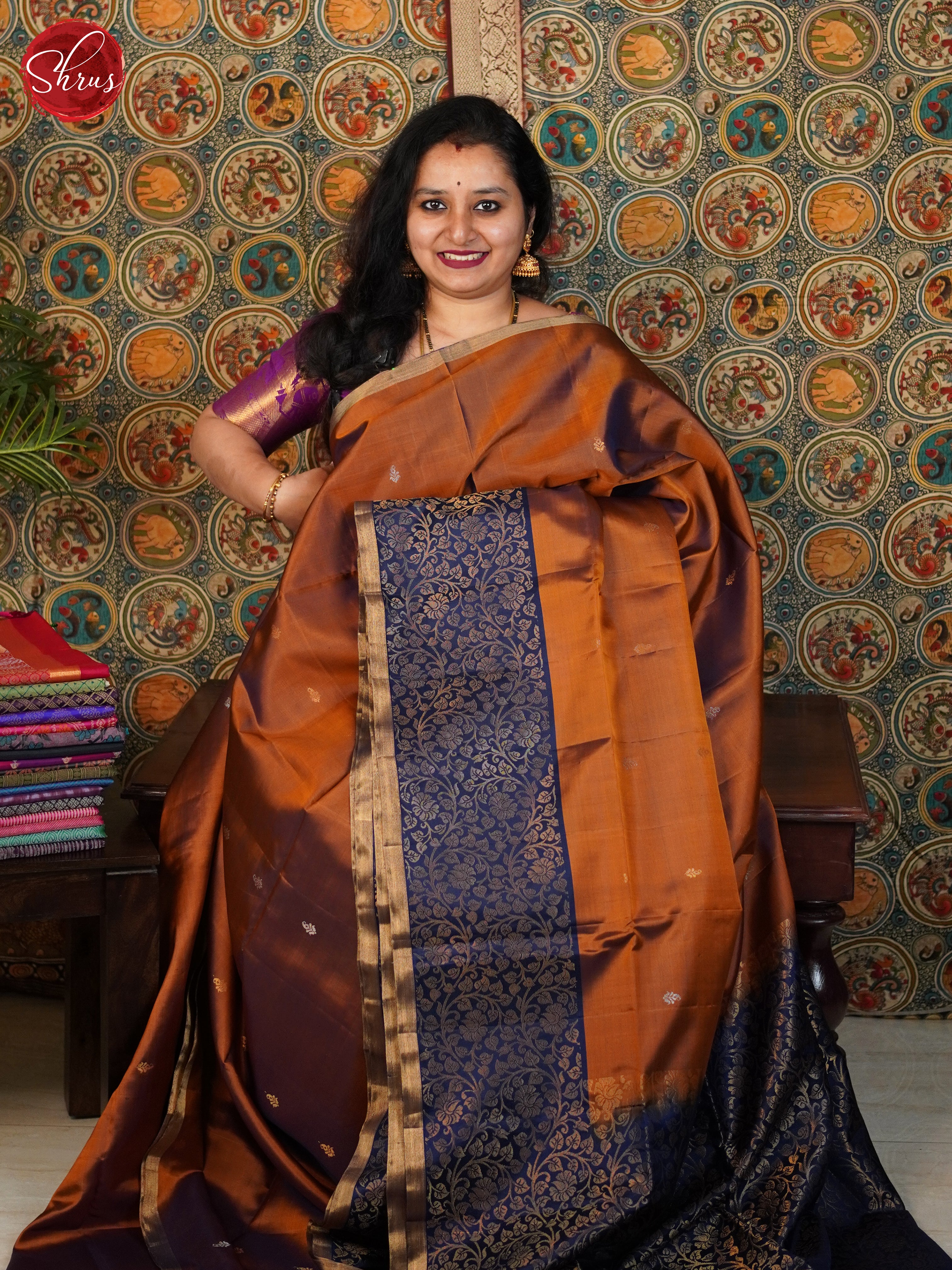 Honey And Blue-Soft silk saree - Shop on ShrusEternity.com