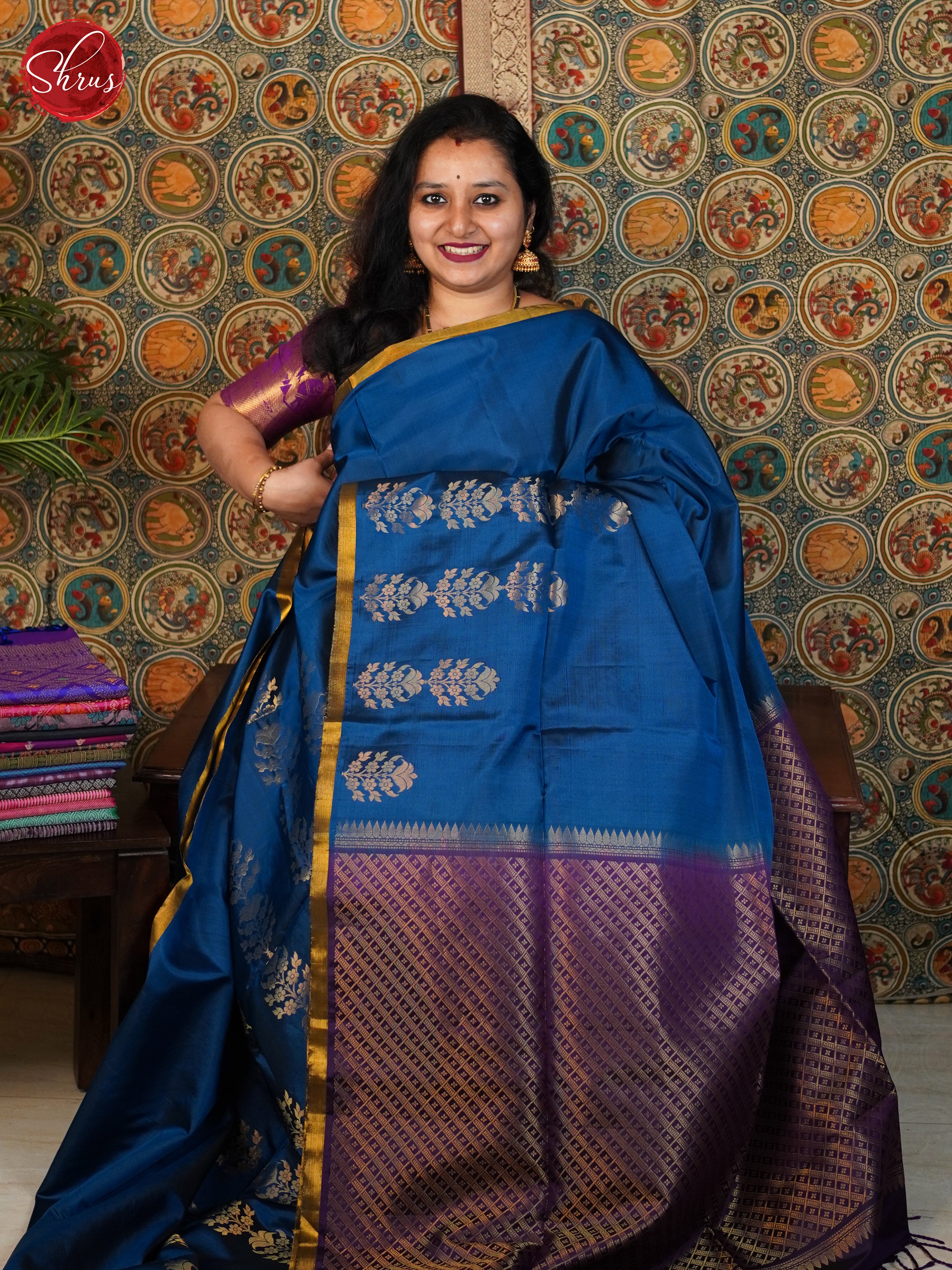 Peacock Blue & Purple - Soft silk Saree - Shop on ShrusEternity.com