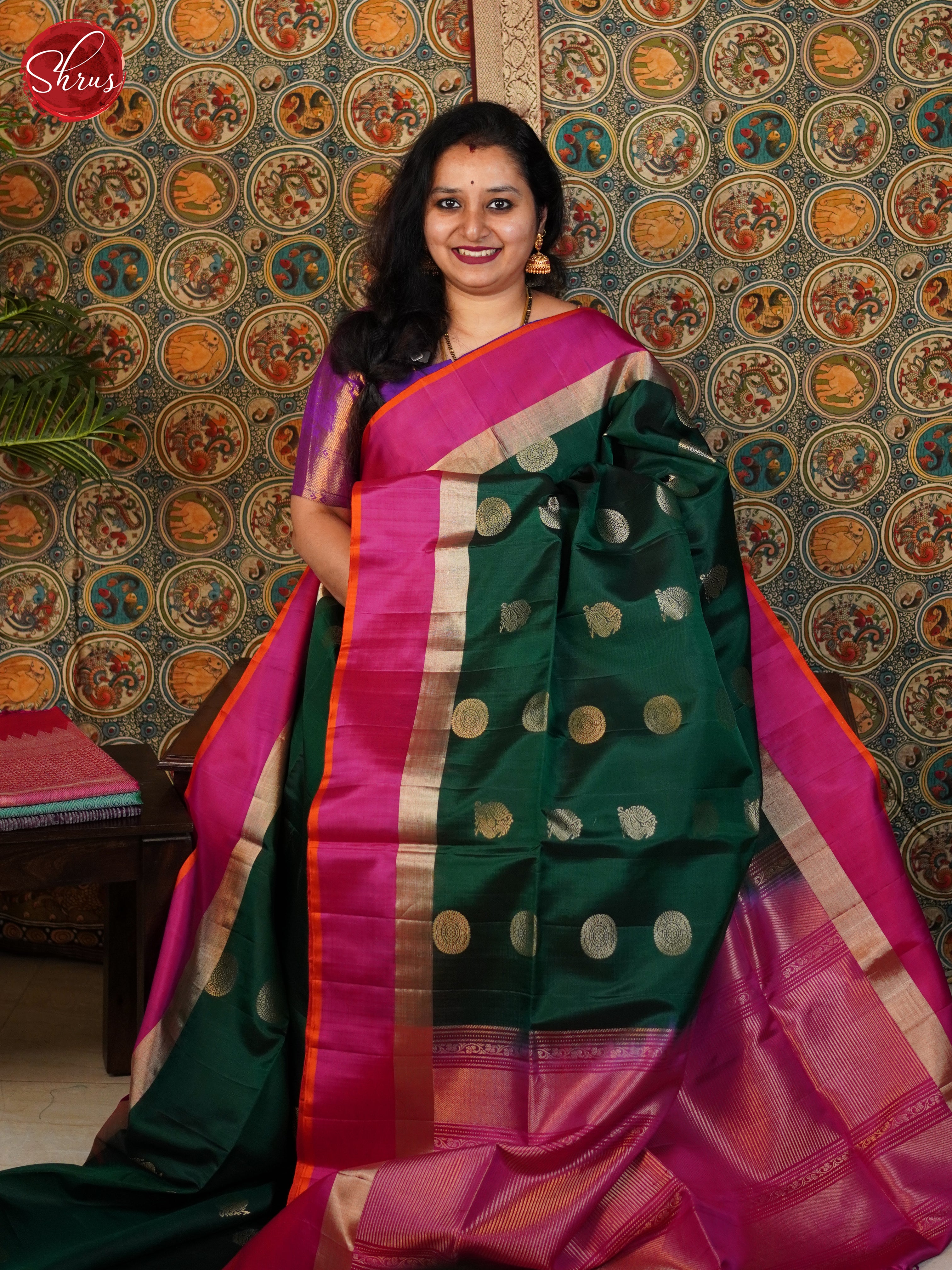 Green And Pink-Soft silk saree - Shop on ShrusEternity.com