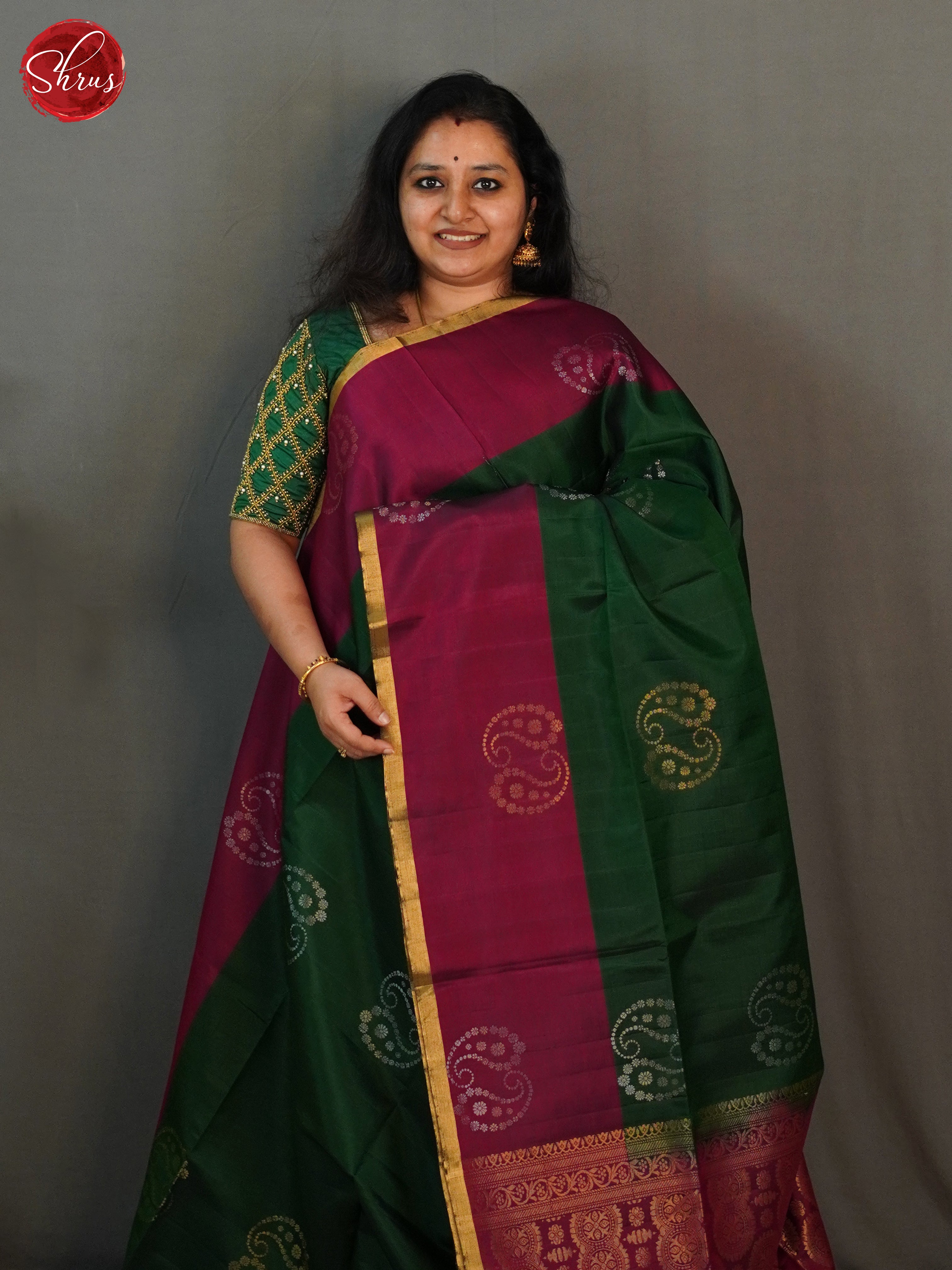 Green And Maroon-Soft Silk Saree - Shop on ShrusEternity.com