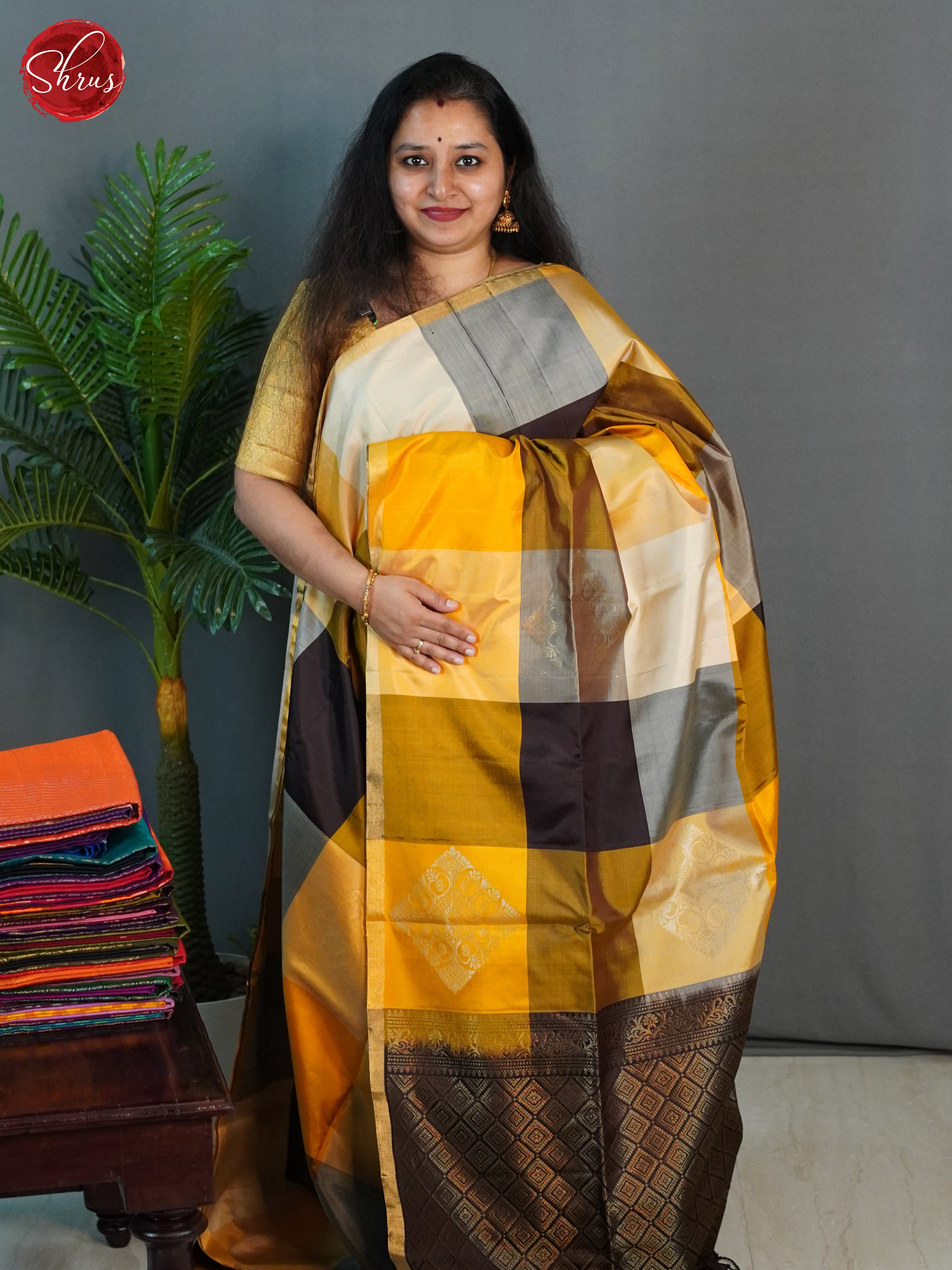 Mustard & Brown - Soft Silk Saree - Shop on ShrusEternity.com