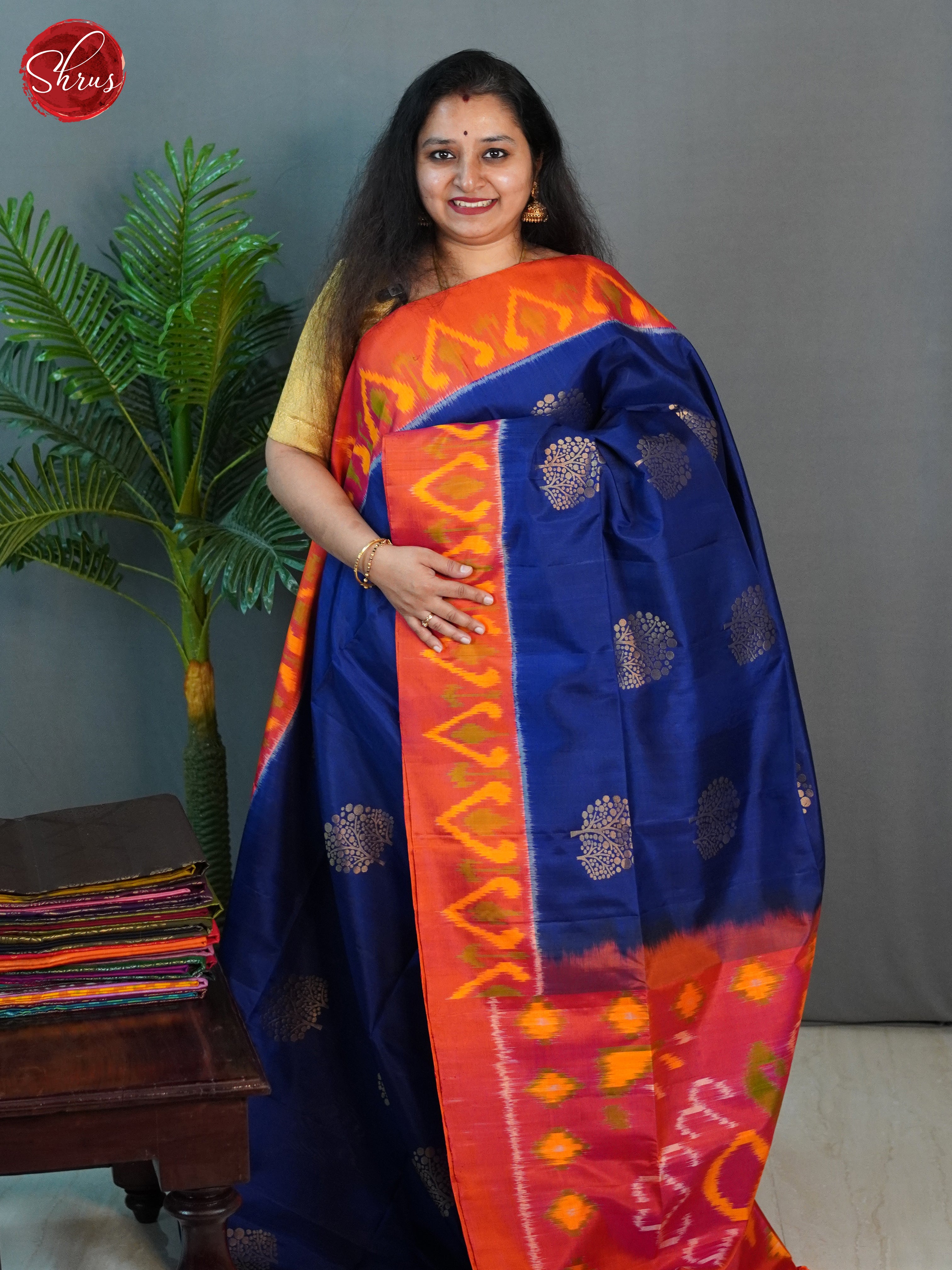 Blue & Orange - Soft Silk Saree - Shop on ShrusEternity.com
