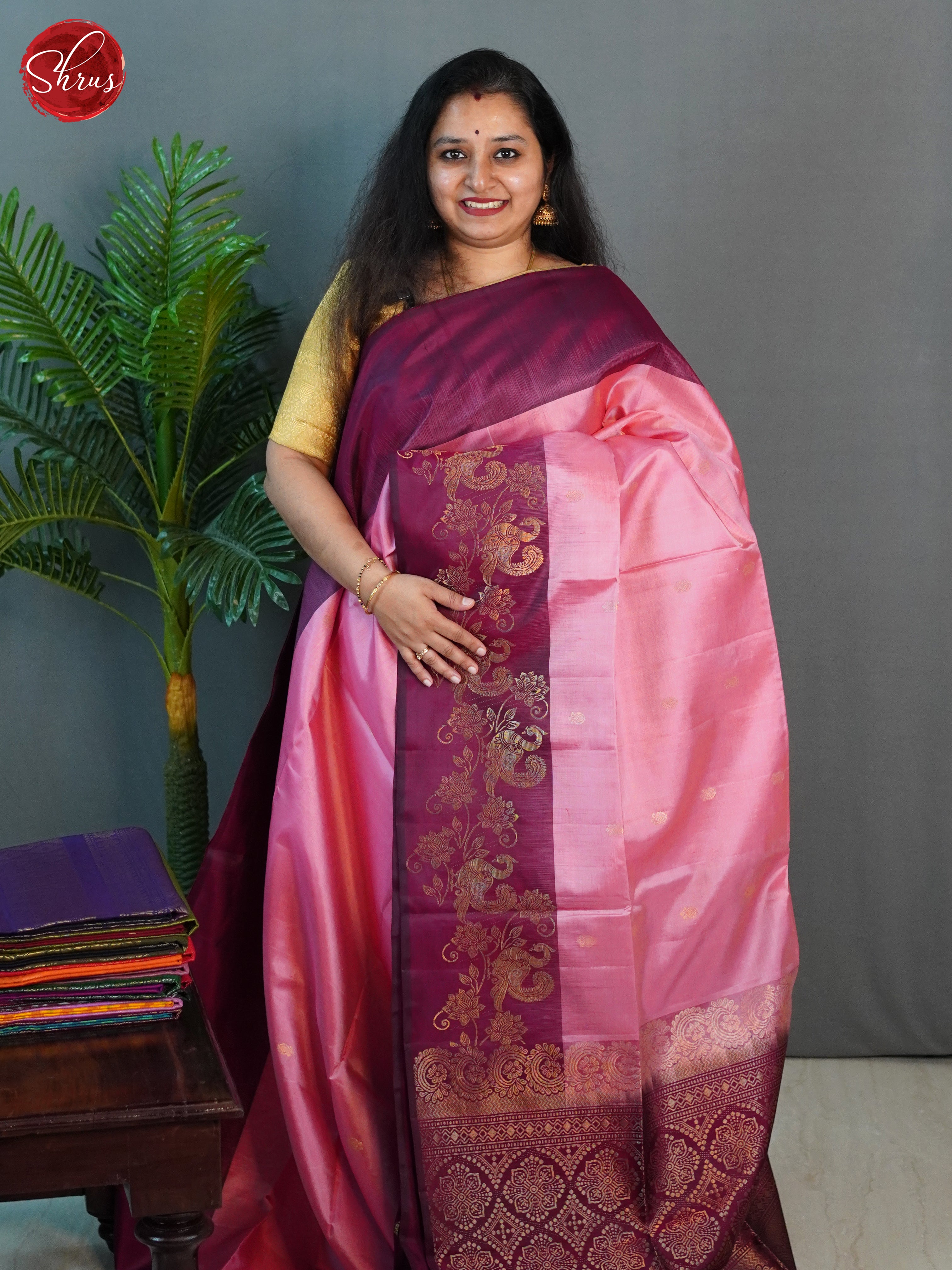 Pink & Maroon - Soft Silk Saree - Shop on ShrusEternity.com